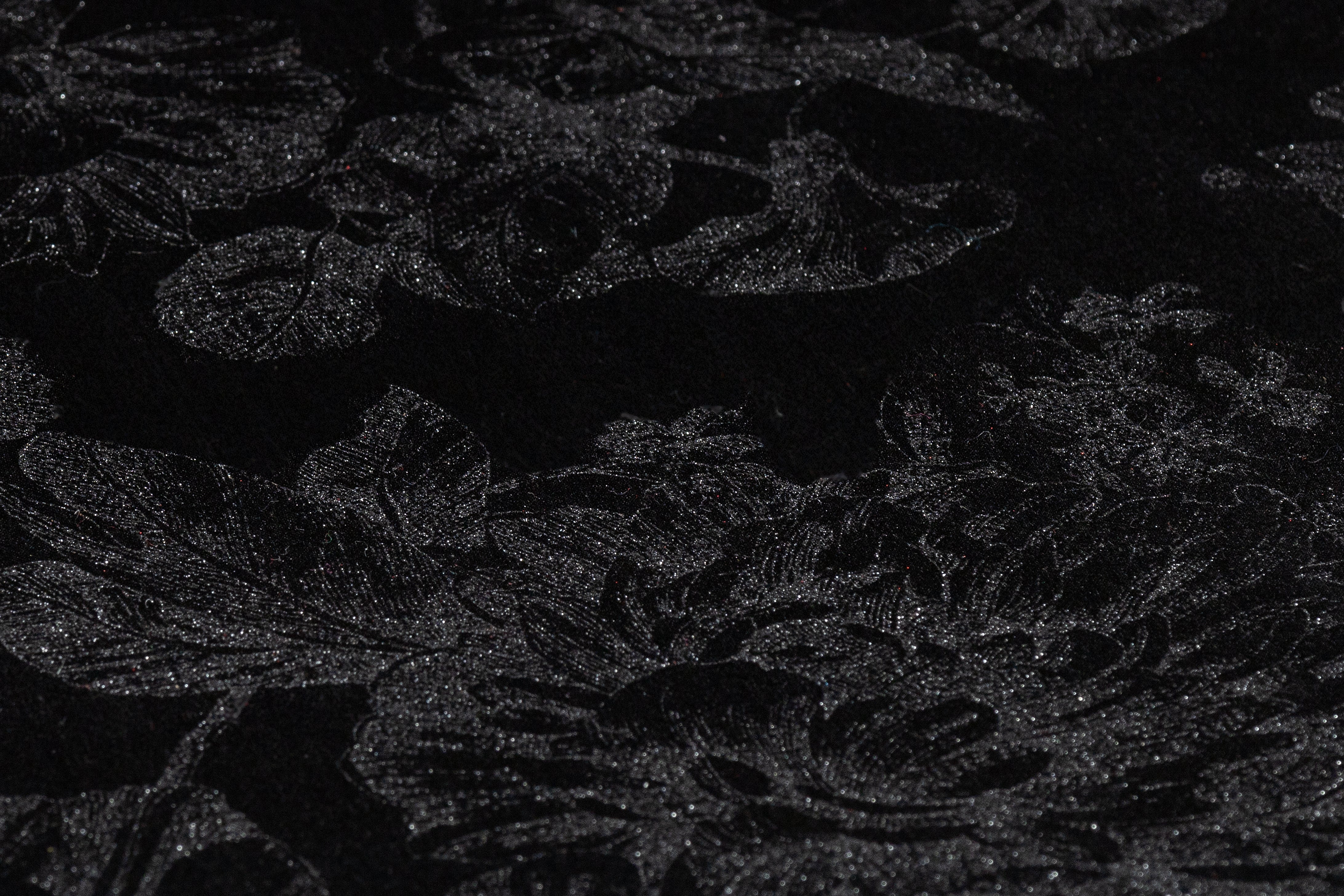 Floral Laminated Italian Silk Charmeuse - Black / Silver