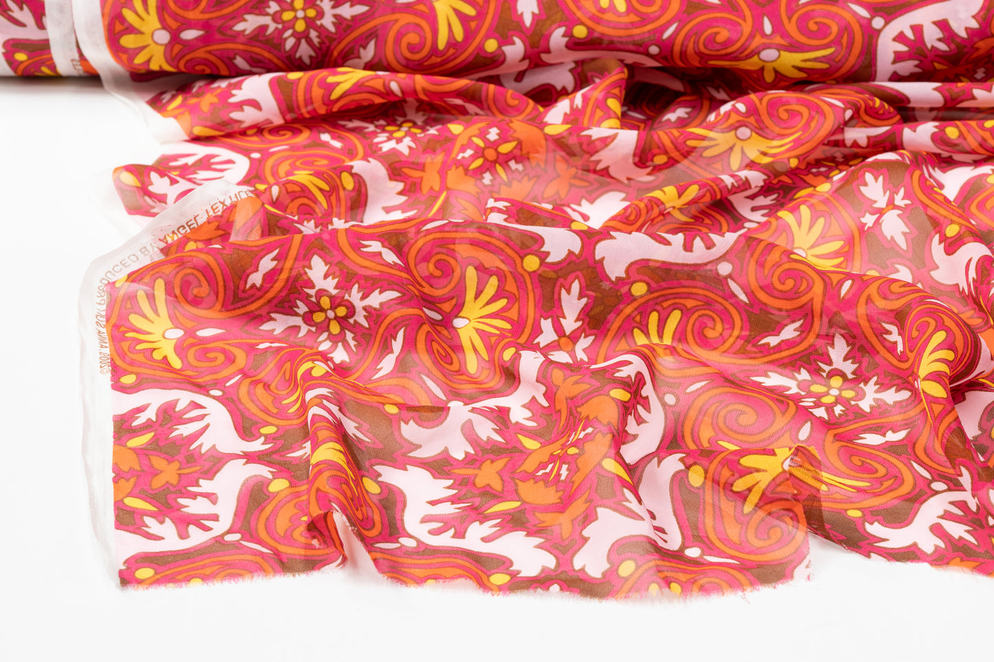 Abstract Printed Silk Chiffon - Magenta / Orange / Yellow