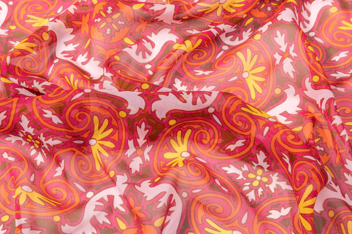 Abstract Printed Silk Chiffon - Magenta / Orange / Yellow