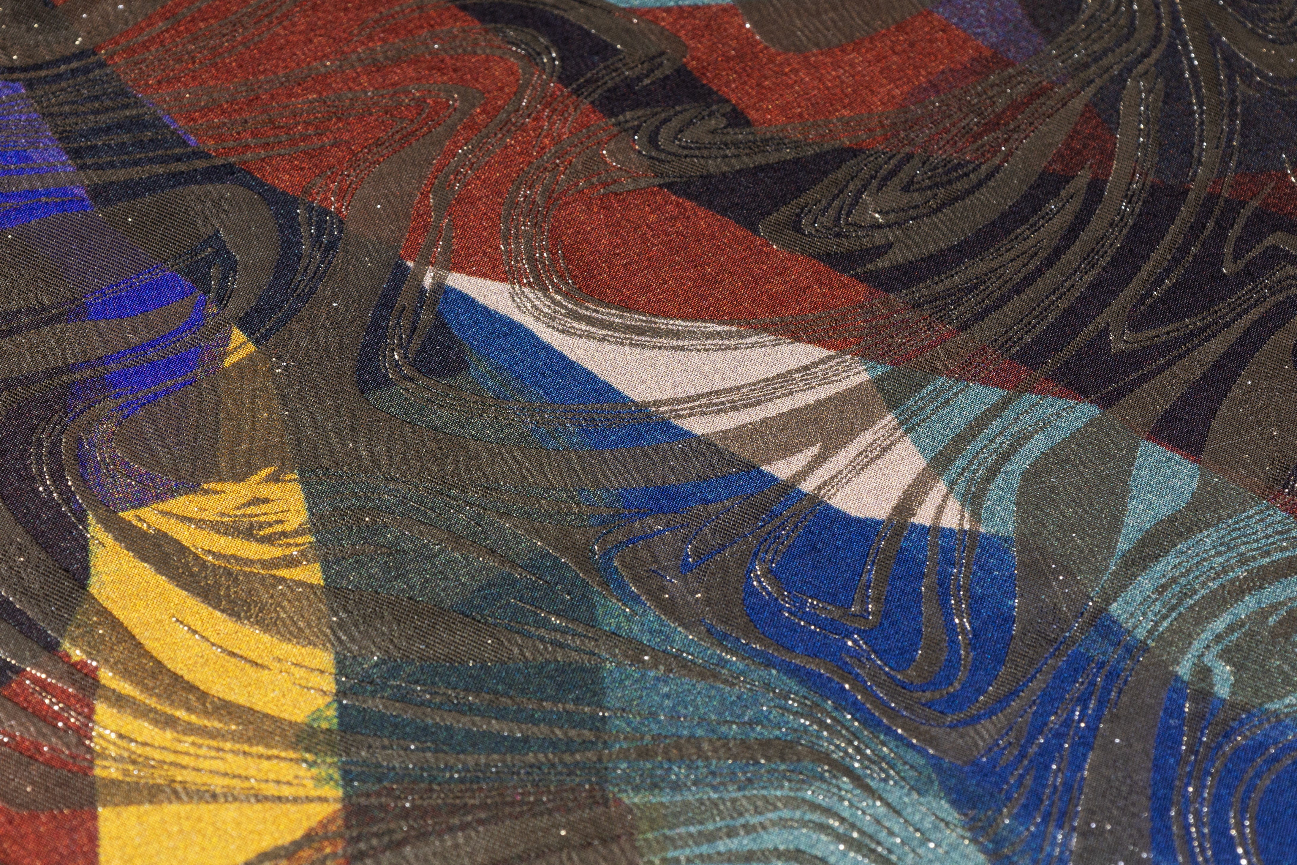Abstract Printed Italian Metallic Silk Jacquard - Multicolor