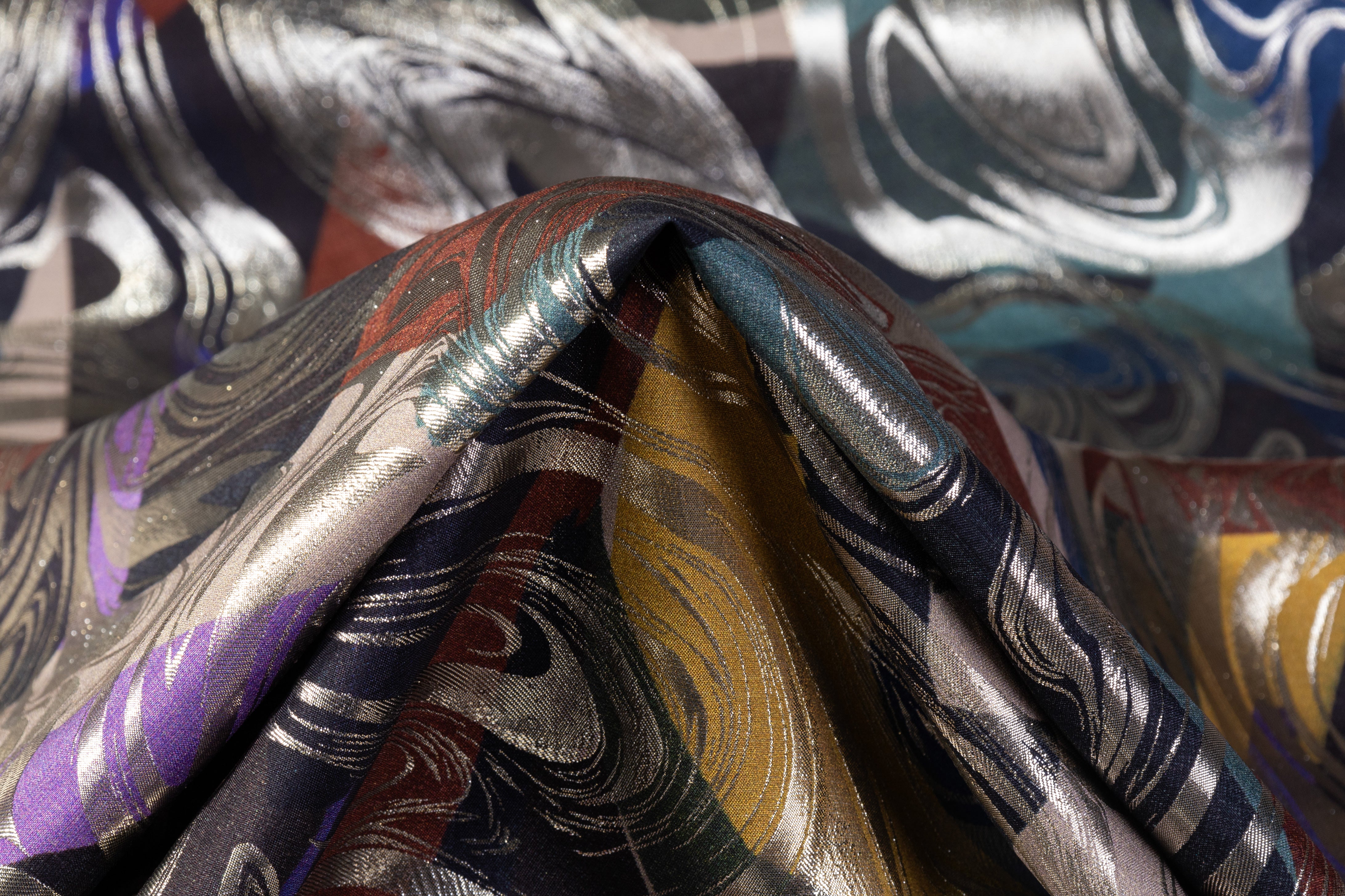 Abstract Printed Italian Metallic Silk Jacquard - Multicolor