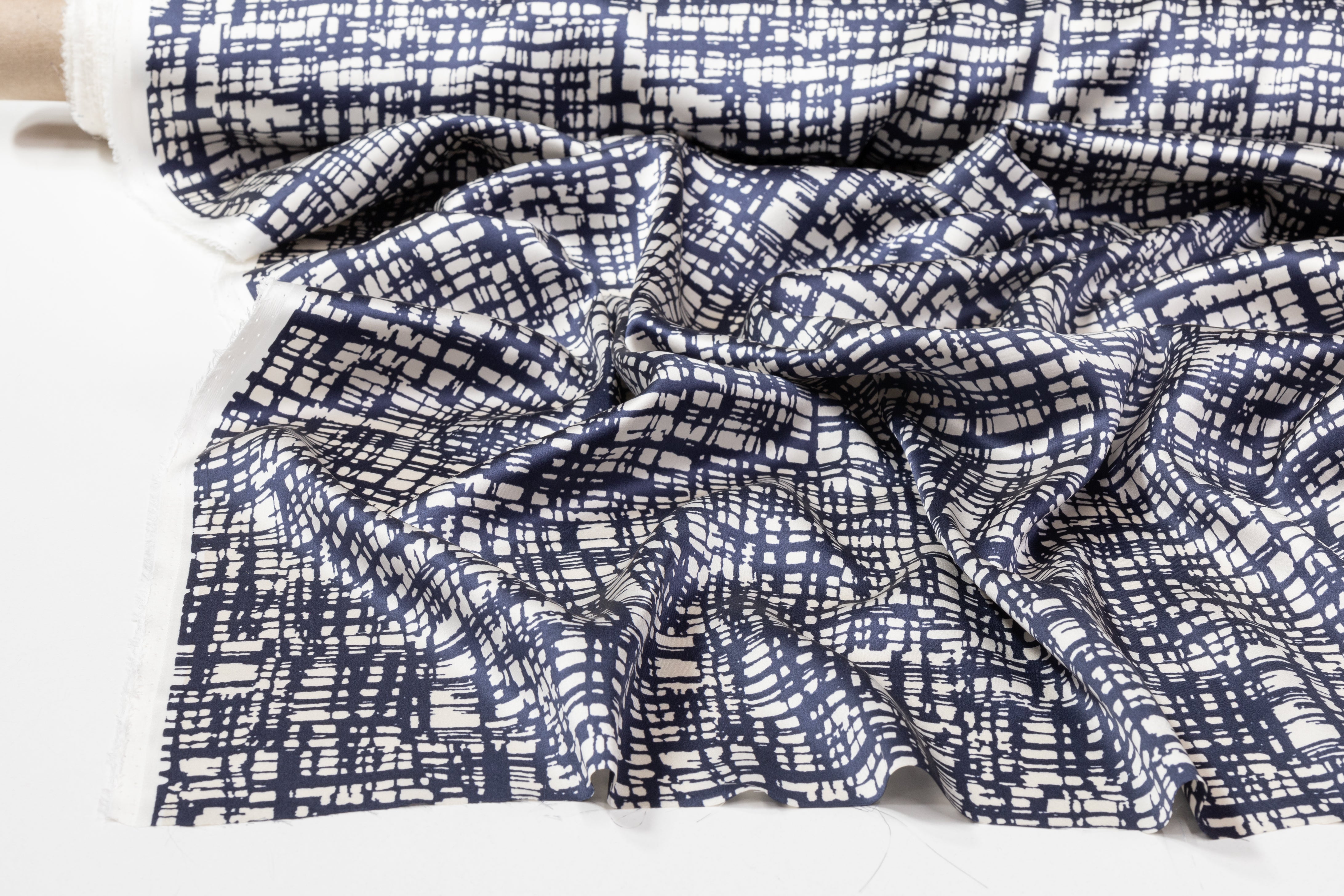 Printed Silk Charmeuse - Blue / Off White