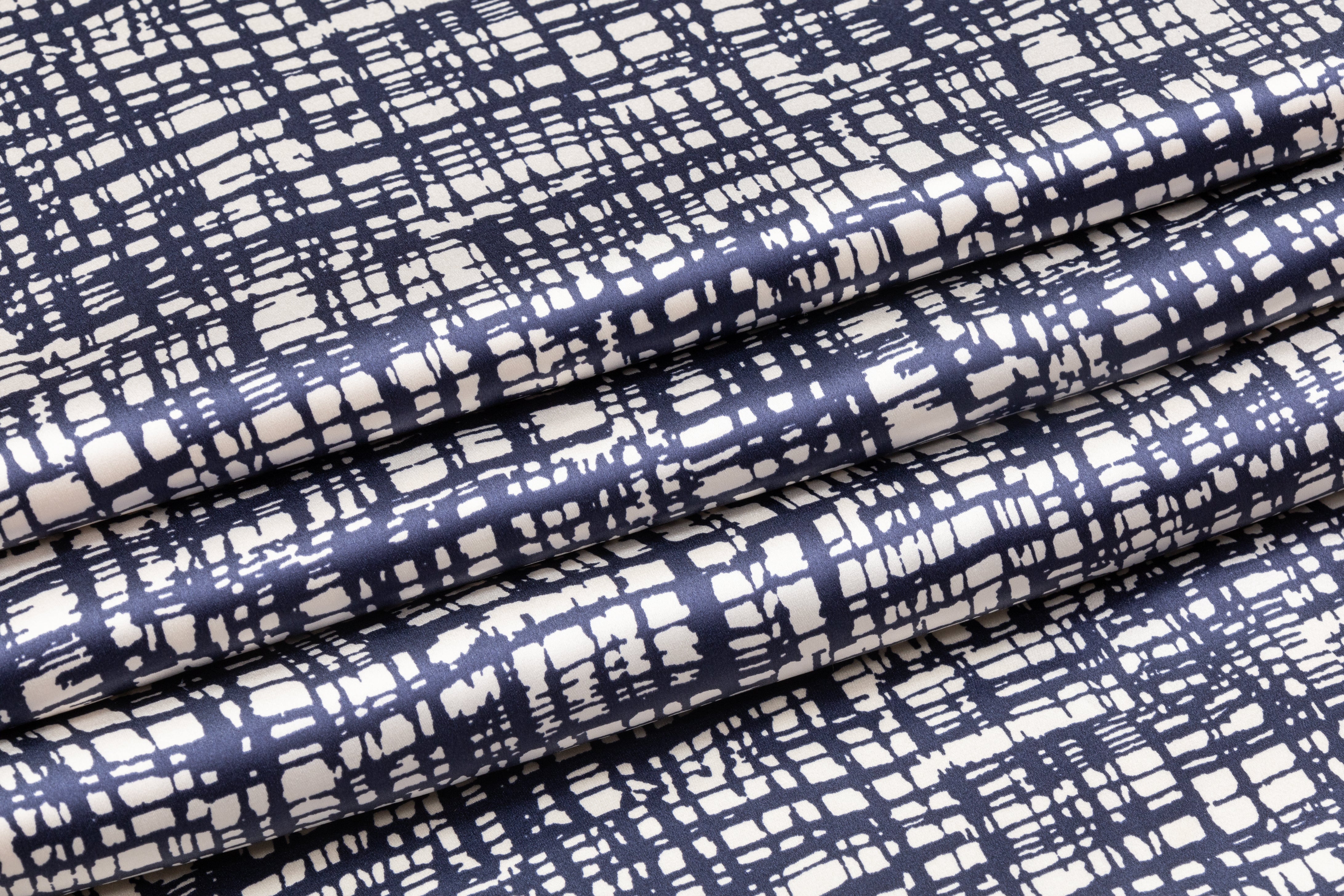 Printed Silk Charmeuse - Blue / Off White