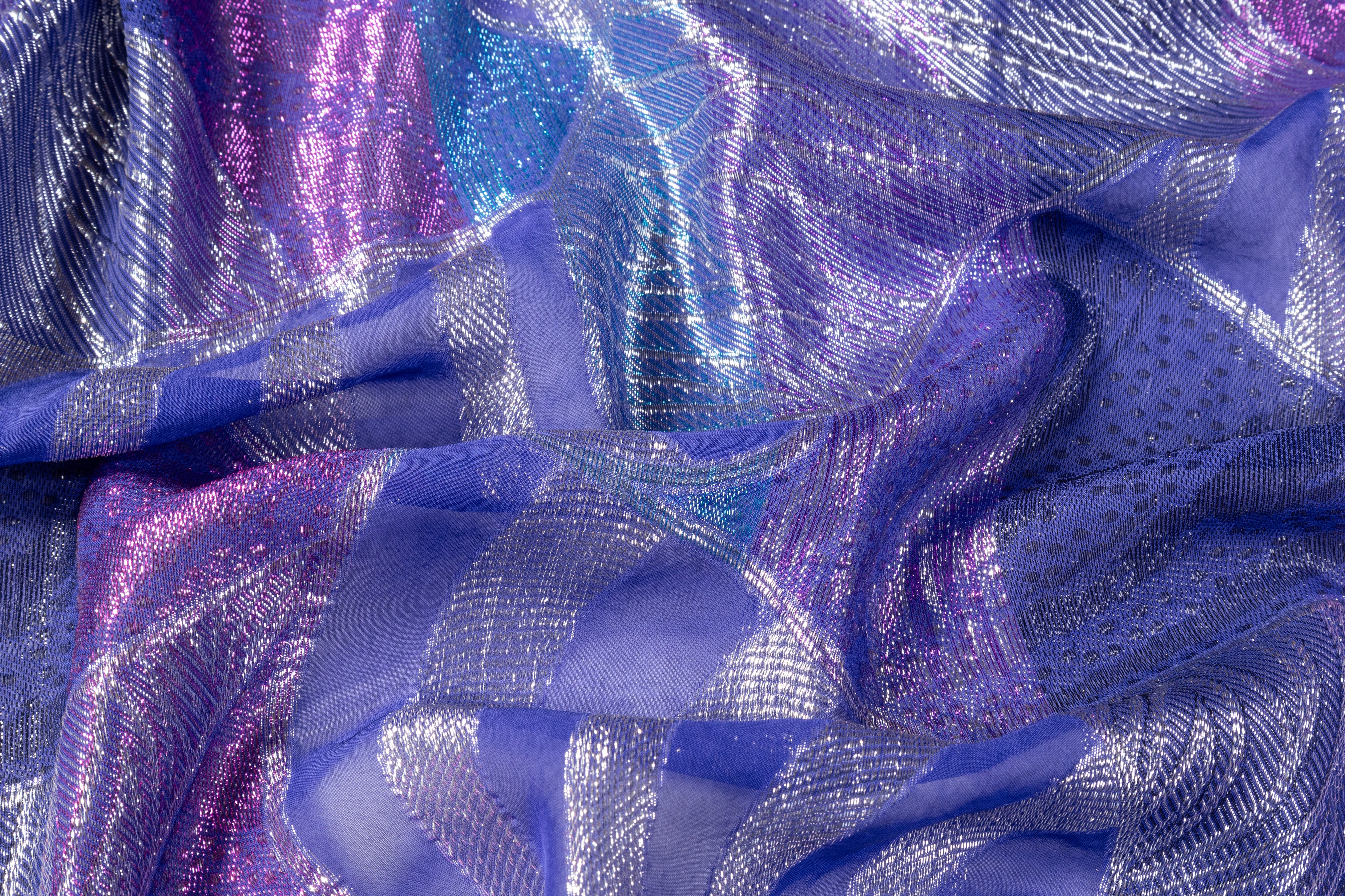 Abstract Metallic Italian Viscose Fil Coupé - Purple / Silver