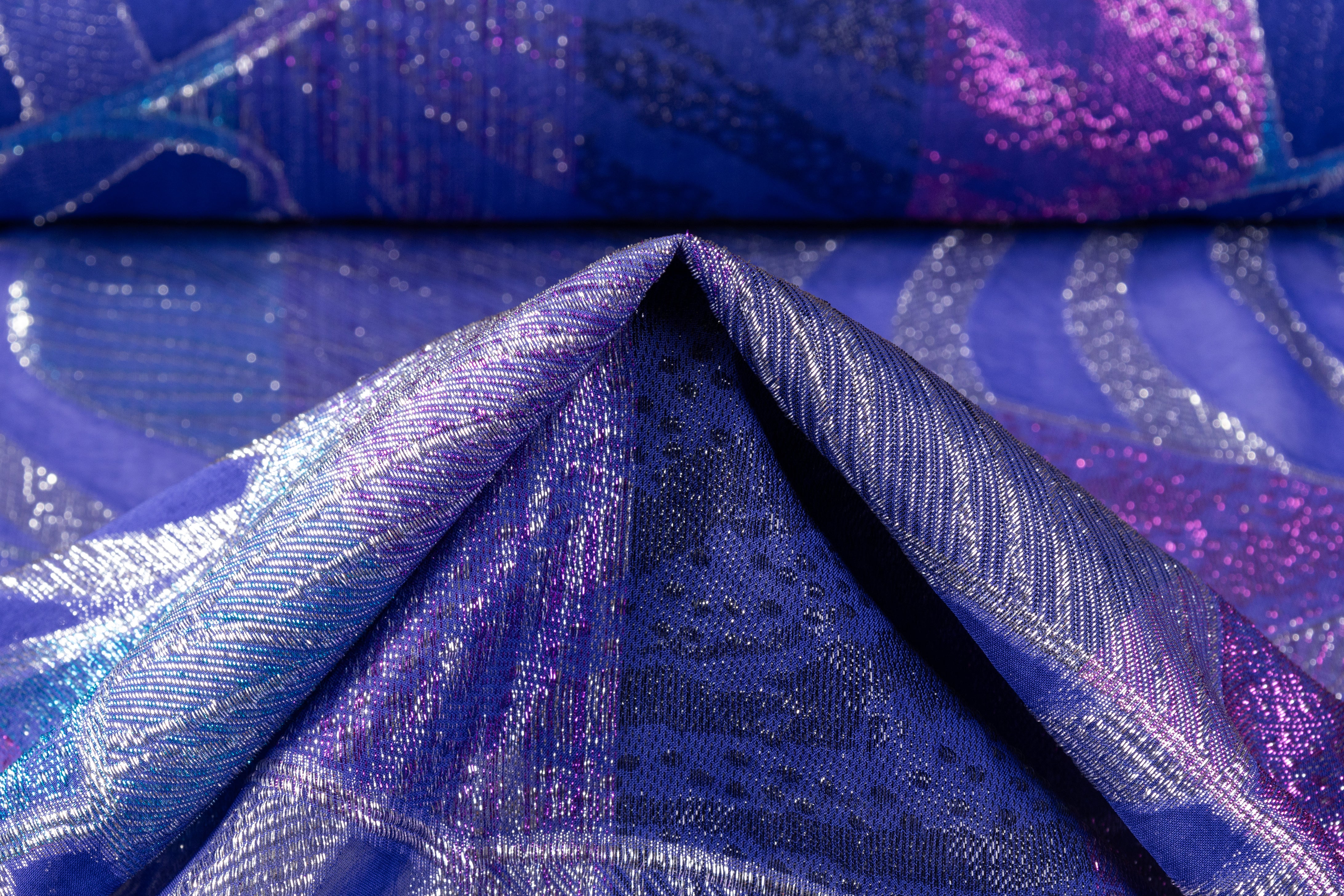 Abstract Metallic Italian Viscose Fil Coupé - Purple / Silver