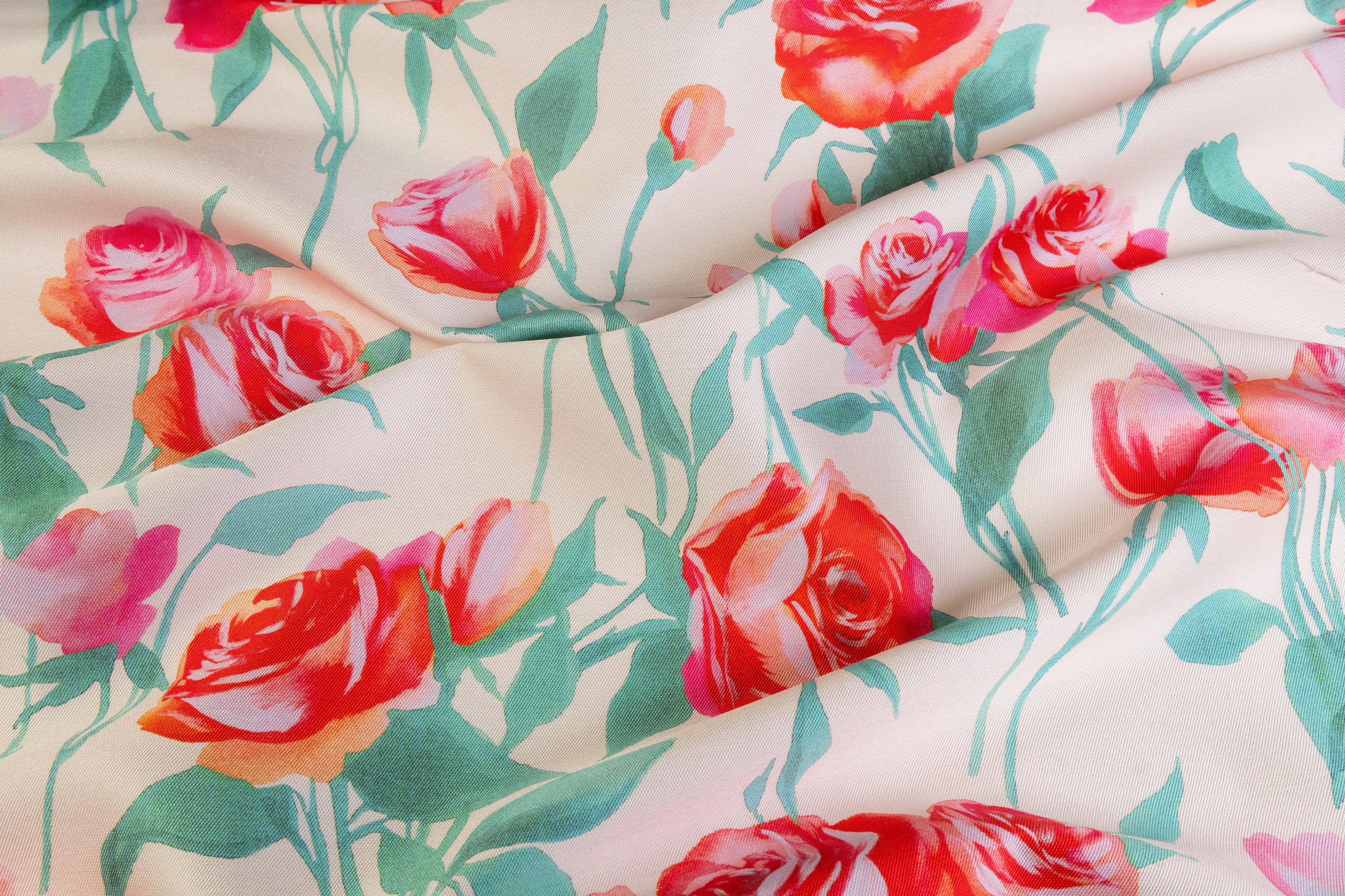 Floral Italian Mikado - Ivory / Green / Pink