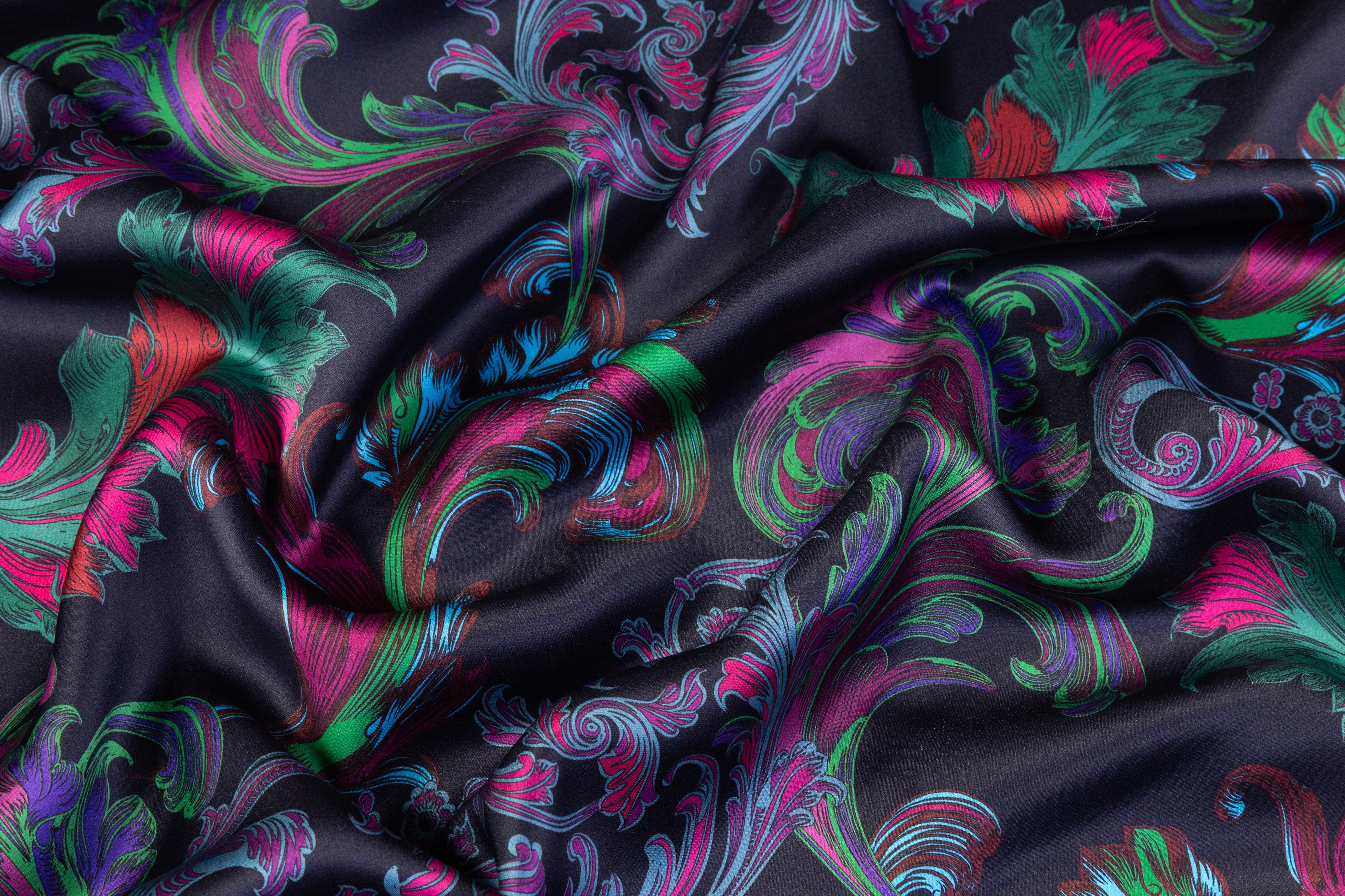 Baroque Italian Silk Charmeuse - Green / Pink / Blue