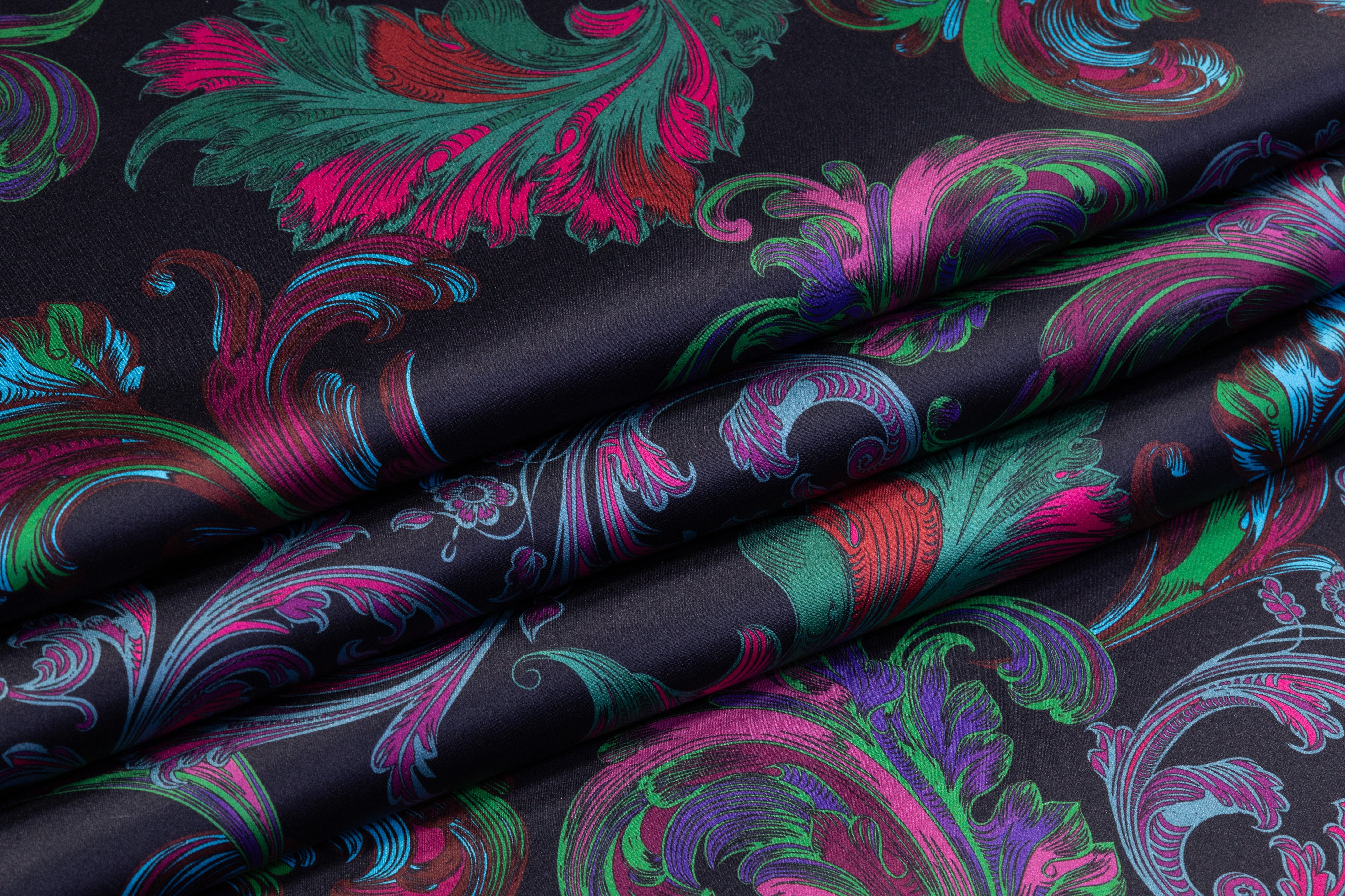 Baroque Italian Silk Charmeuse - Green / Pink / Blue