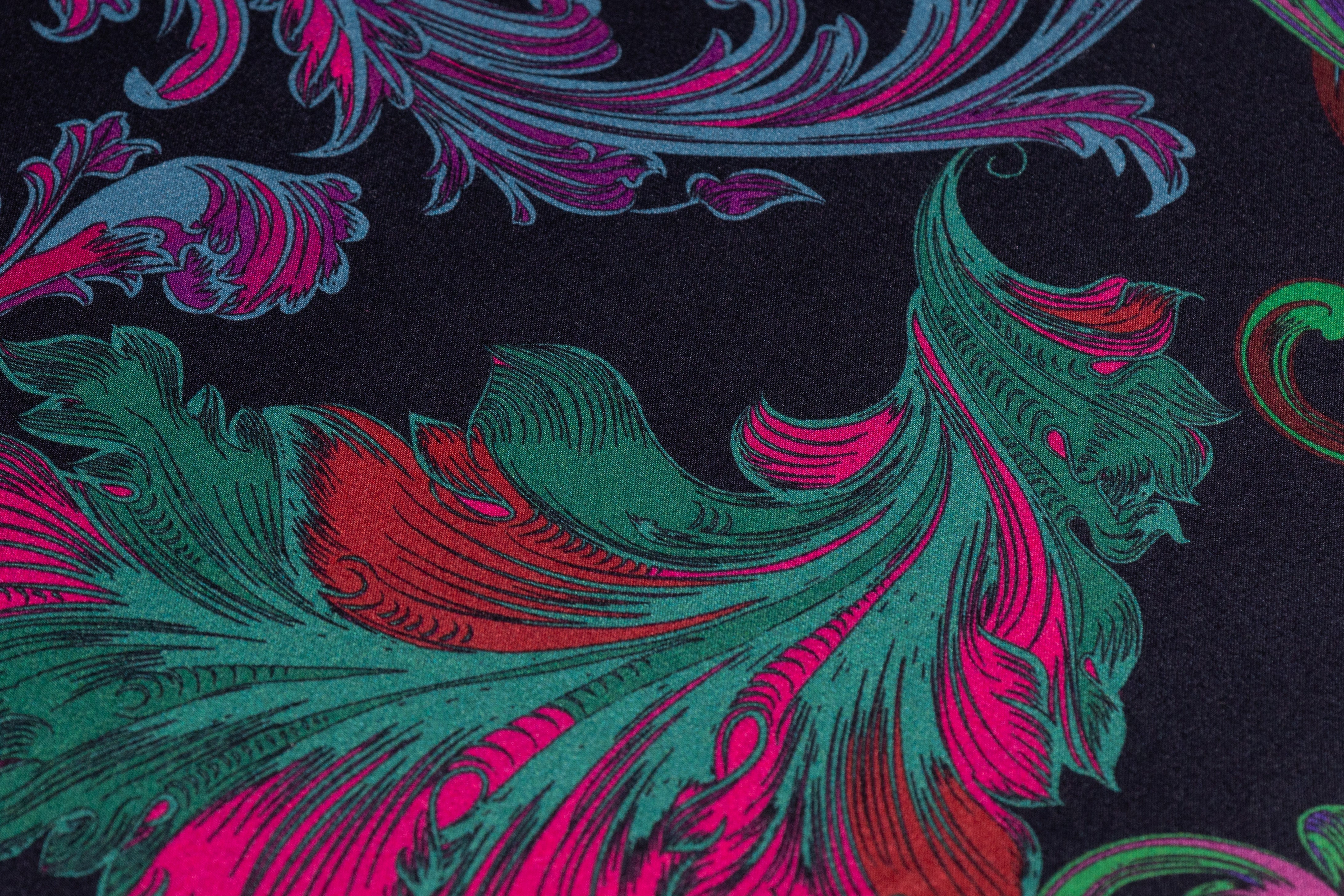 Baroque Italian Silk Charmeuse - Green / Pink / Blue