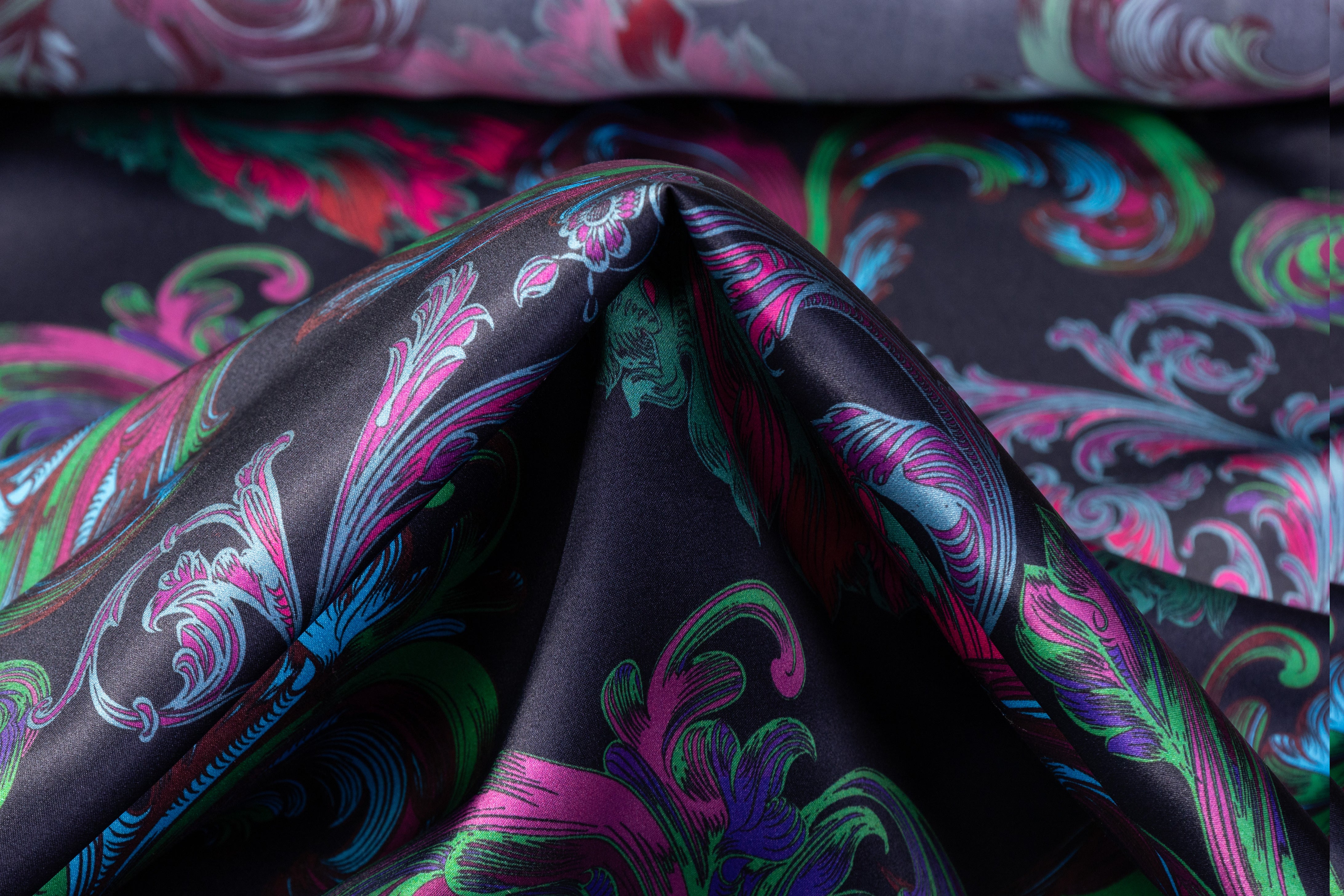 Baroque Italian Silk Charmeuse - Green / Pink / Blue