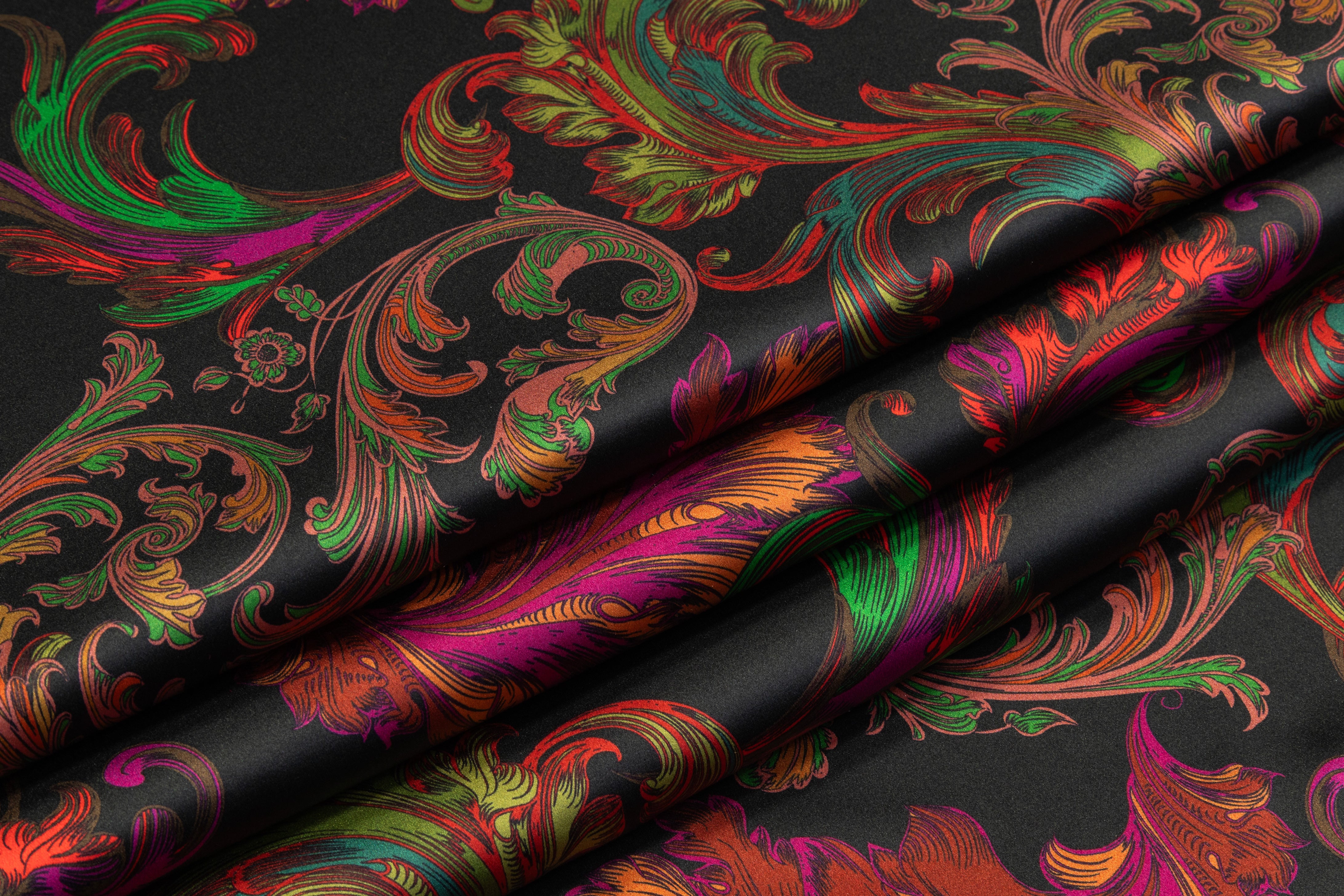 Baroque Italian Silk Charmeuse - Rust / Black / Red / Green