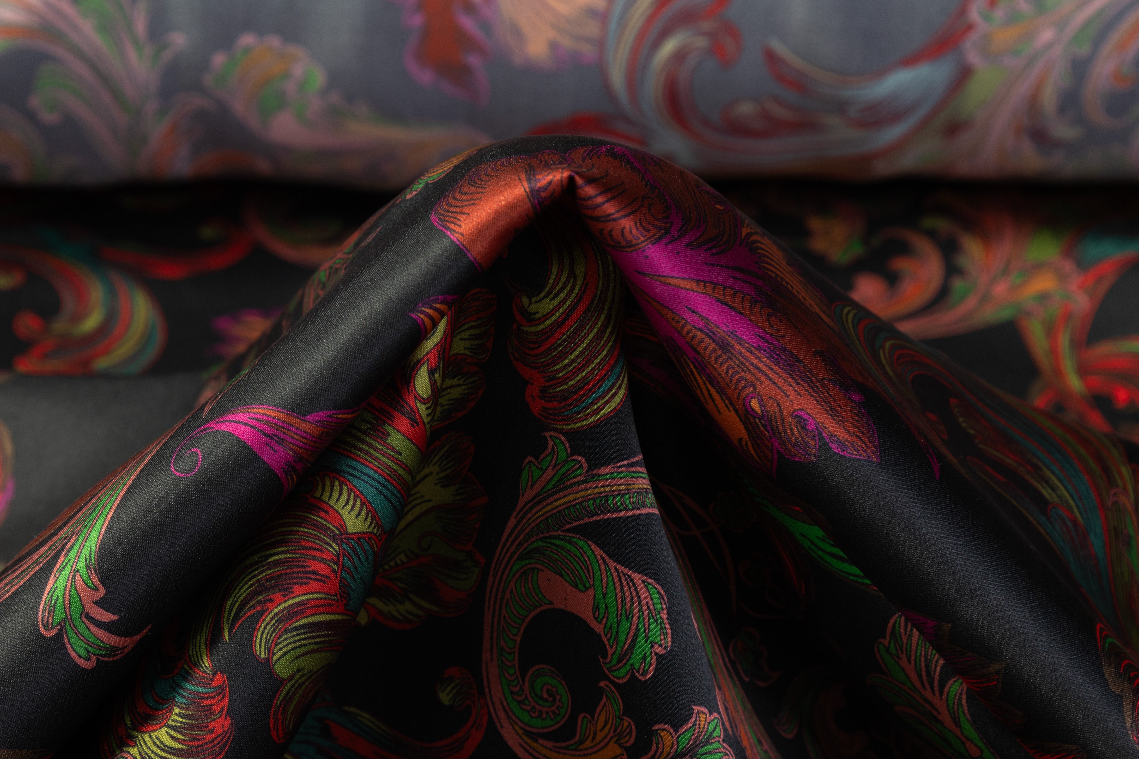 Baroque Italian Silk Charmeuse - Rust / Black / Red / Green