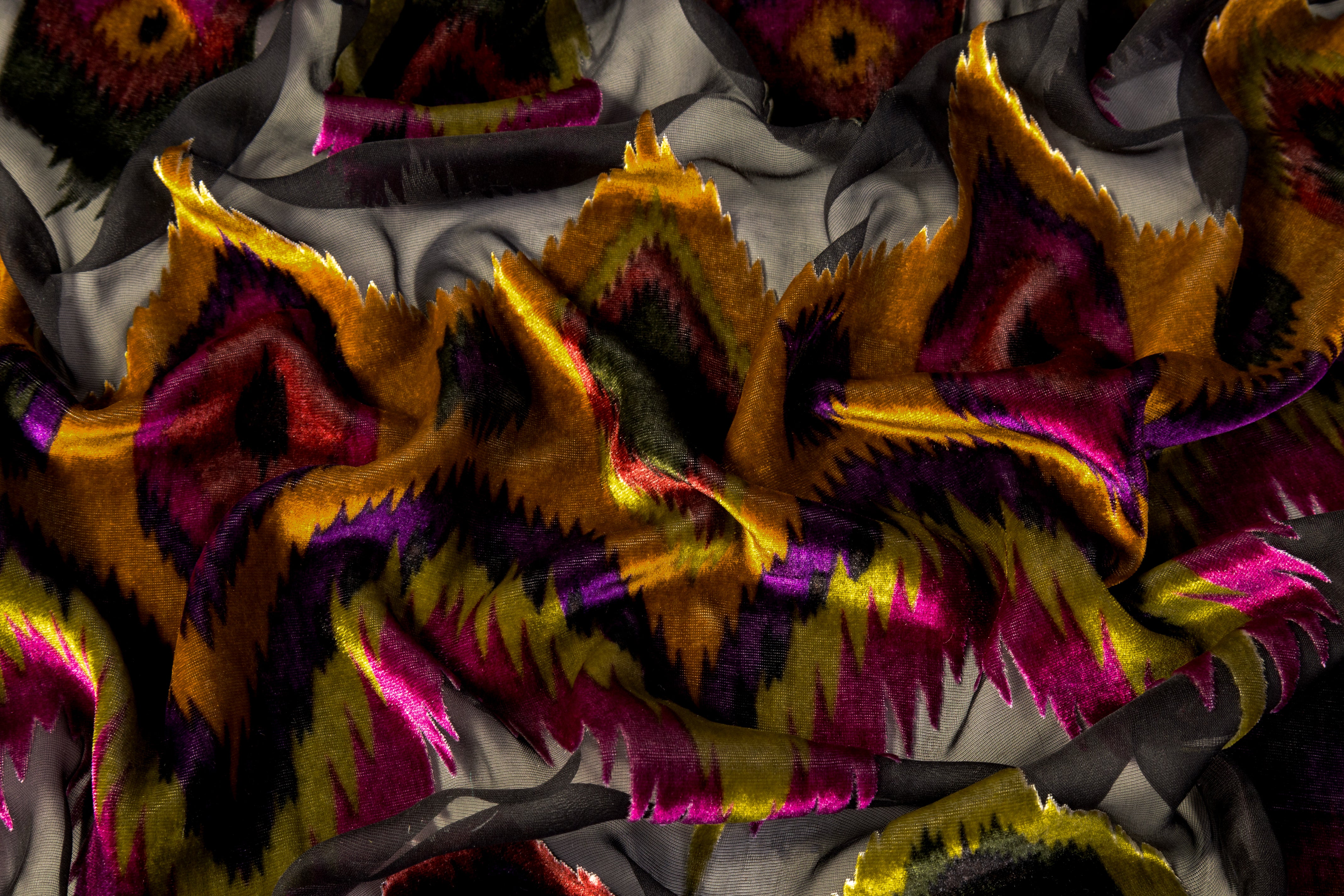 Silk Viscose Italian Velvet Devoré - Black / Gold / Purple