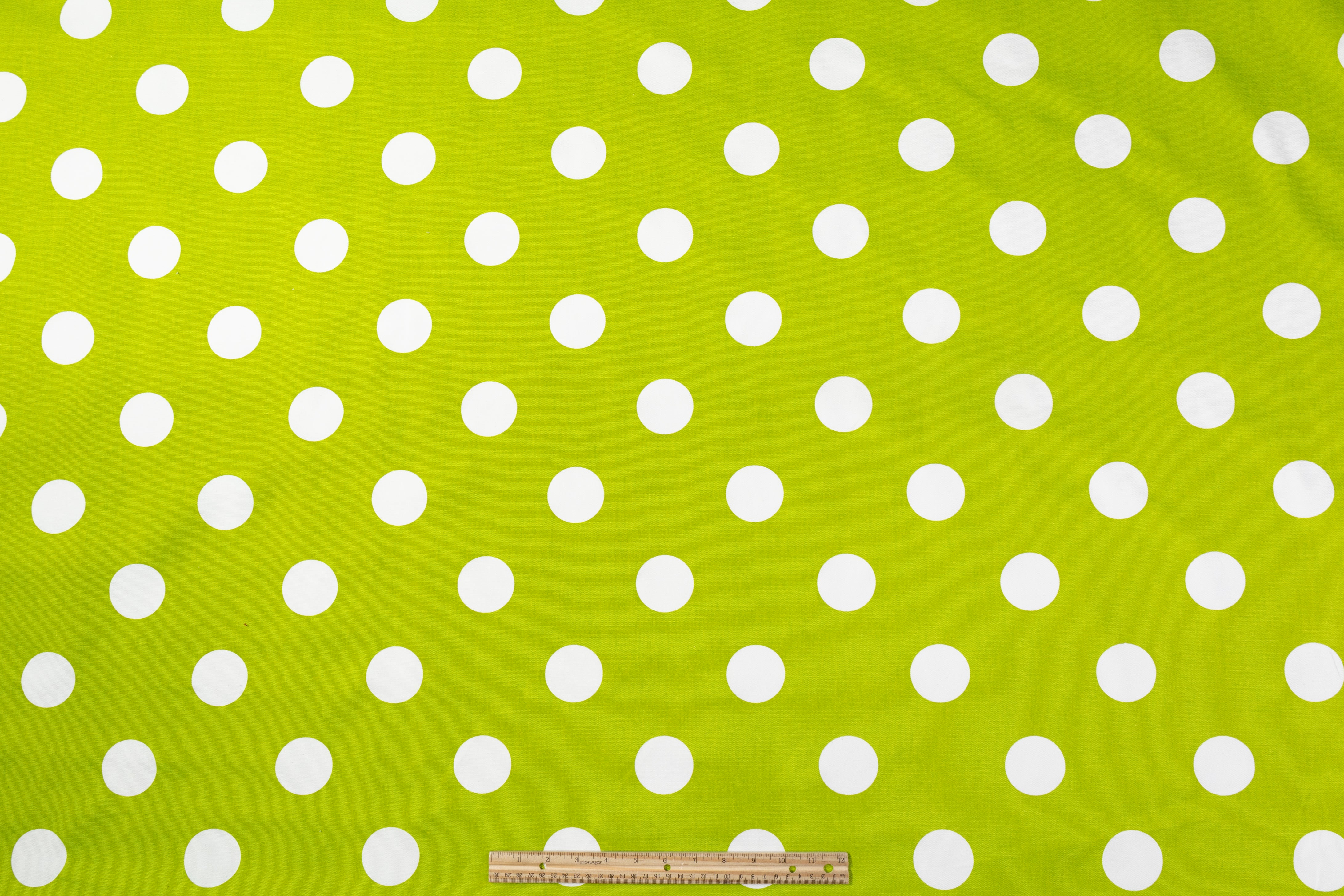 Polka Dot Cotton Canvas - Lime Green / White