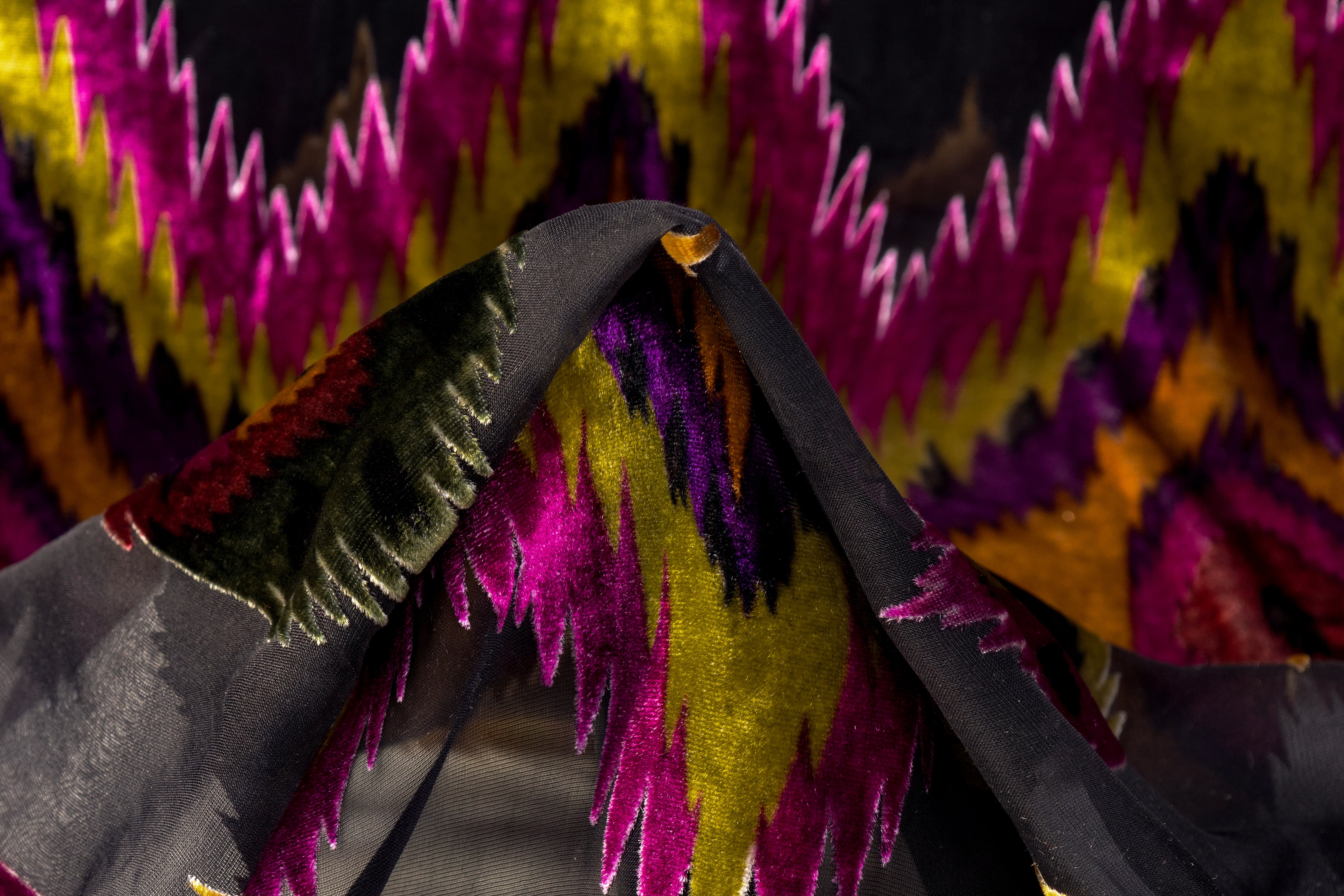 Silk Viscose Italian Velvet Devoré - Black / Gold / Purple