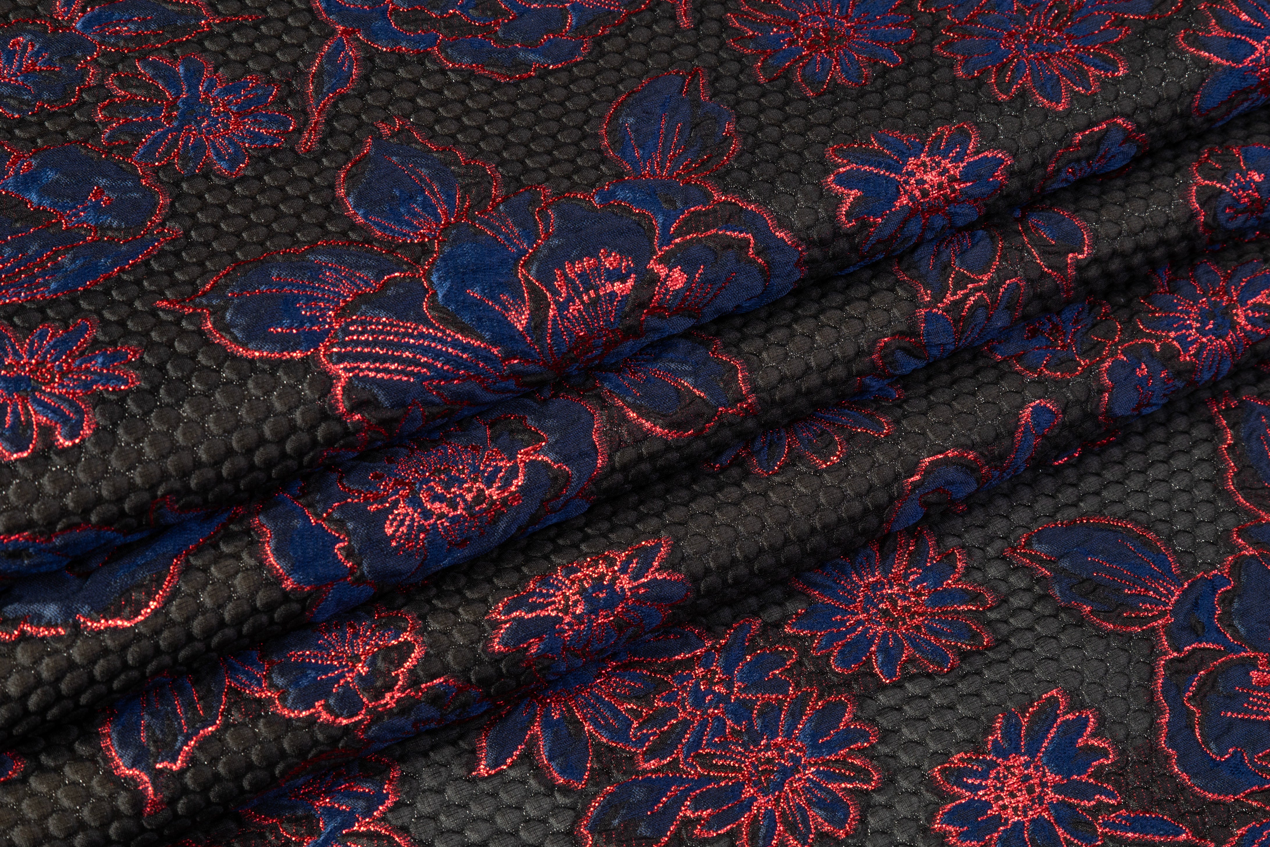 Emanuel Ungaro - Floral Silk Blend Metallic Brocade - Black / Navy / Red