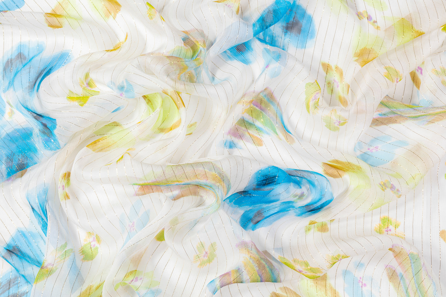 Metallic Striped Crinkled Silk Chiffon - Multicolor