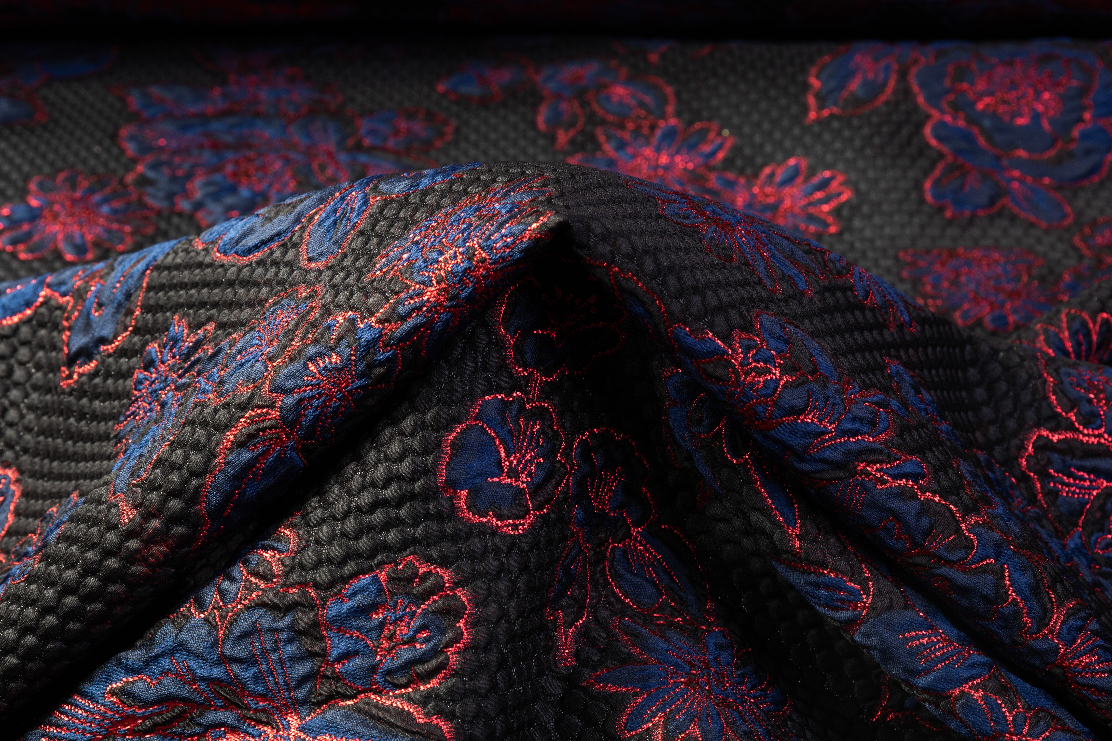 Emanuel Ungaro - Floral Silk Blend Metallic Brocade - Black / Navy / Red