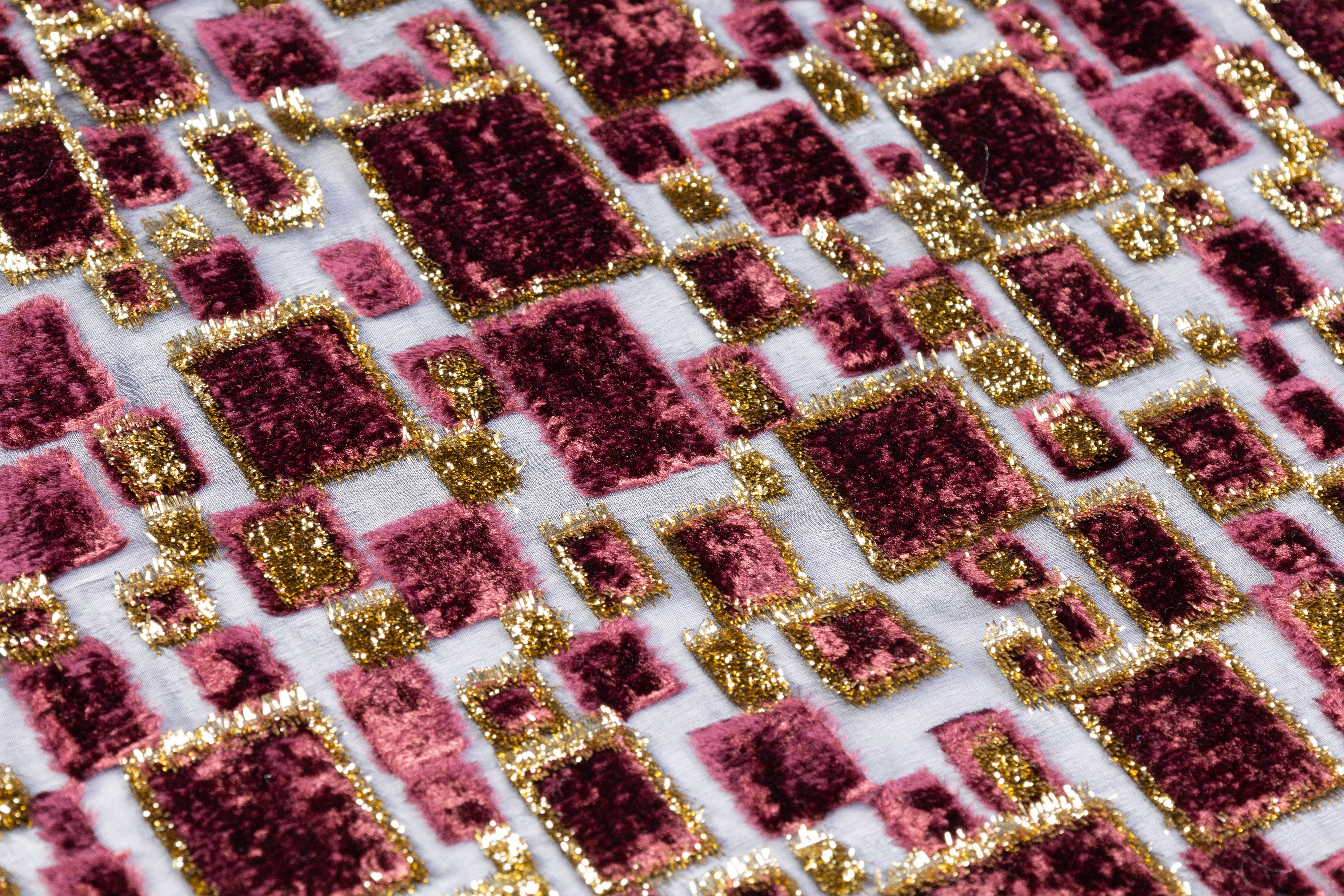 Metallic Italian Silk Viscose Fil Coupé - Black / Burgundy / Gold