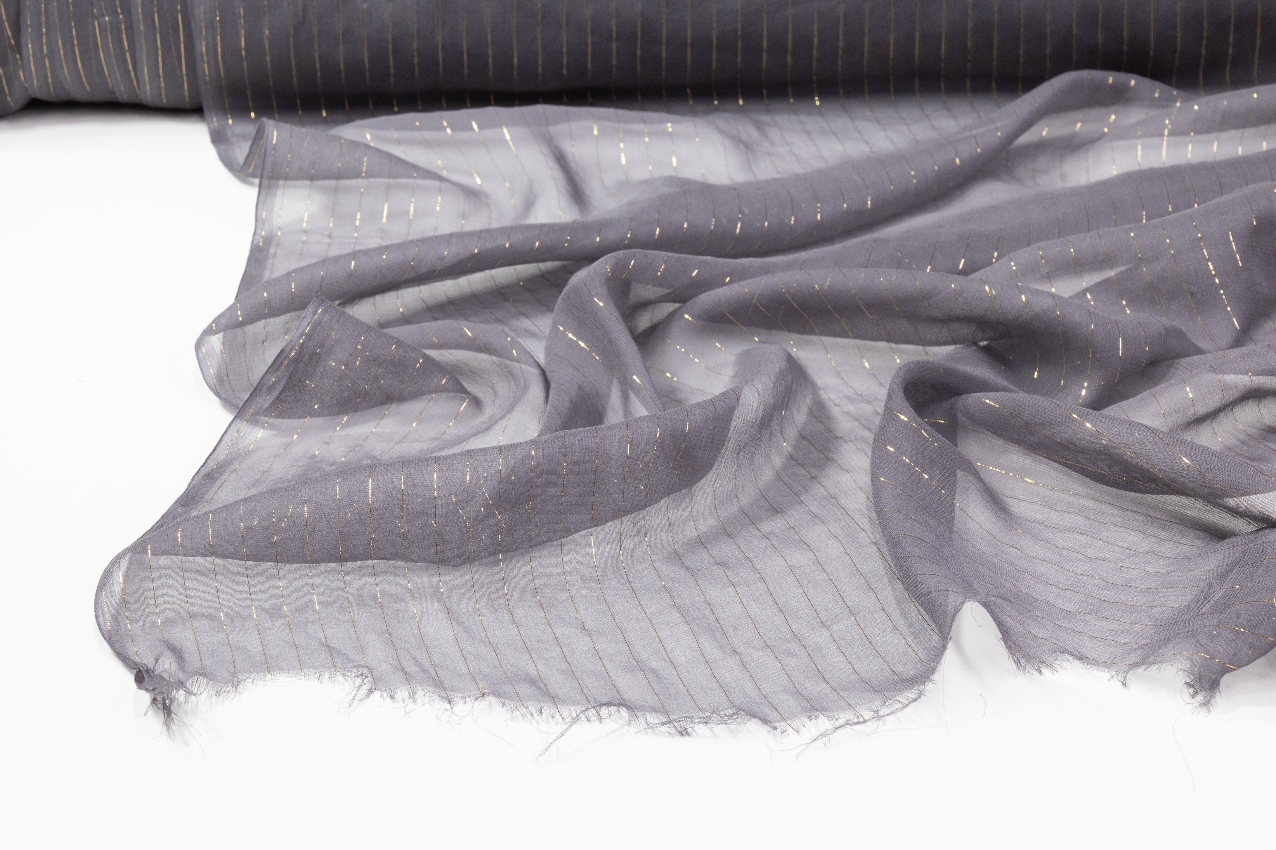 Metallic Striped Silk Chiffon - Gray / Gold