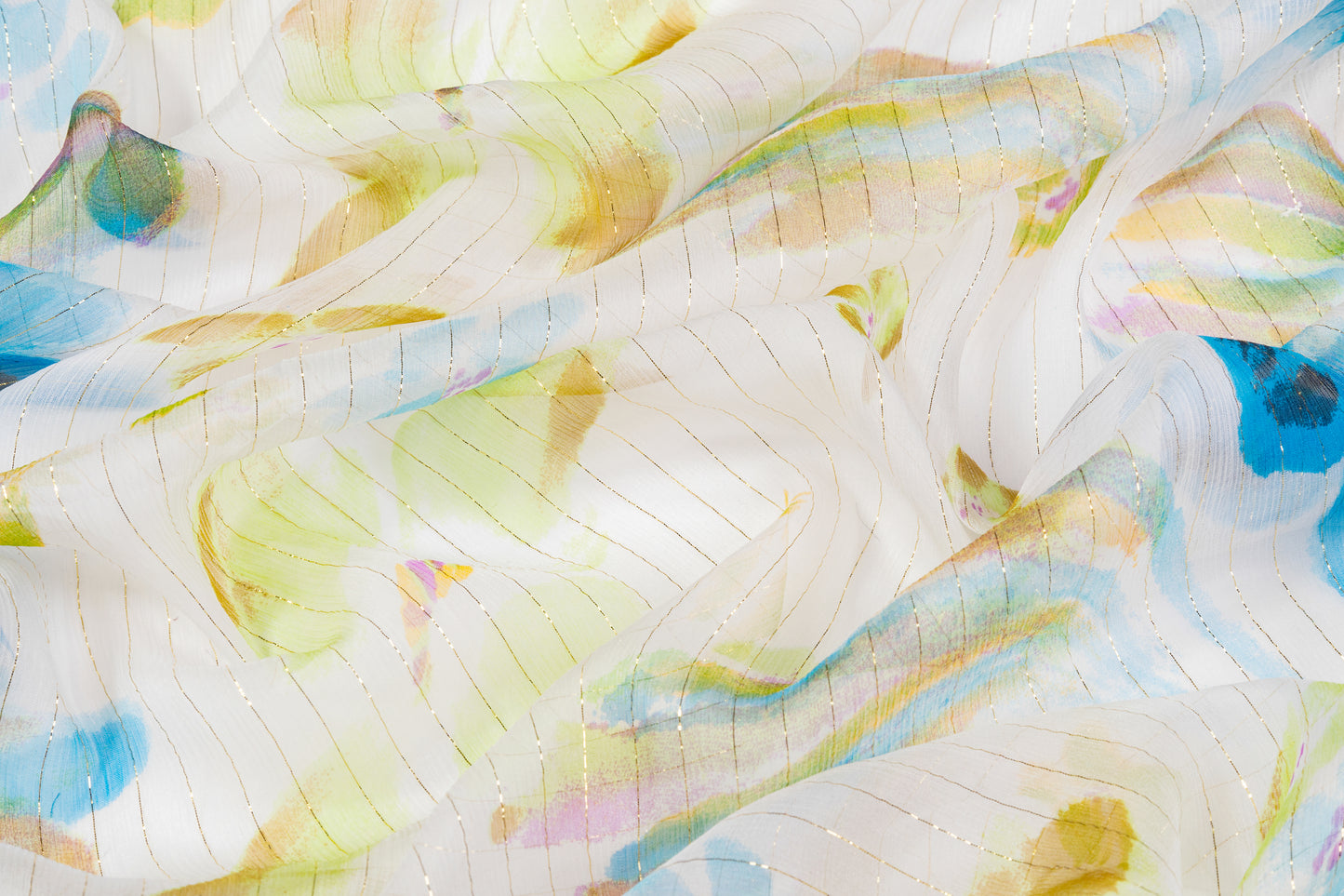 Metallic Striped Crinkled Silk Chiffon - Multicolor