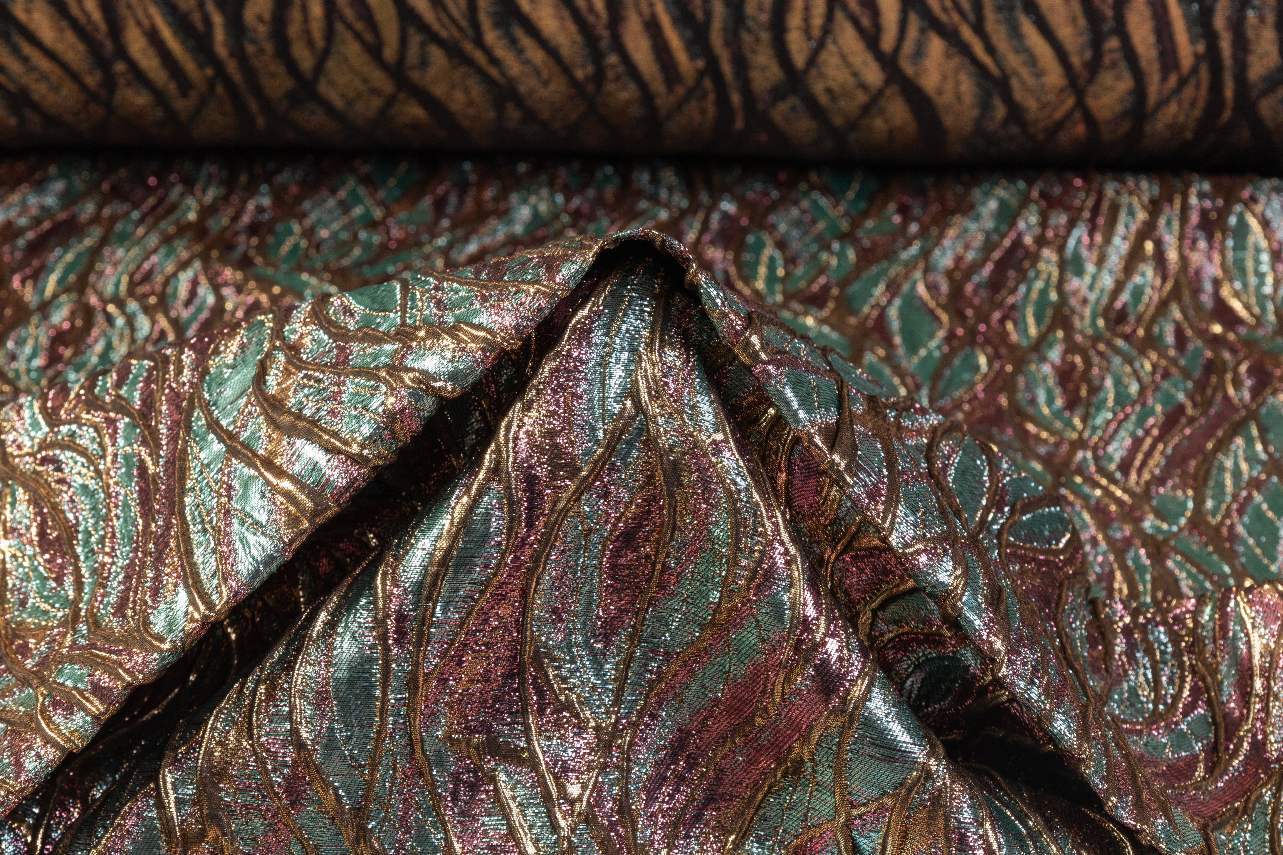 Metallic Italian Cloqué Brocade - Rose Pink / Aqua / Gold
