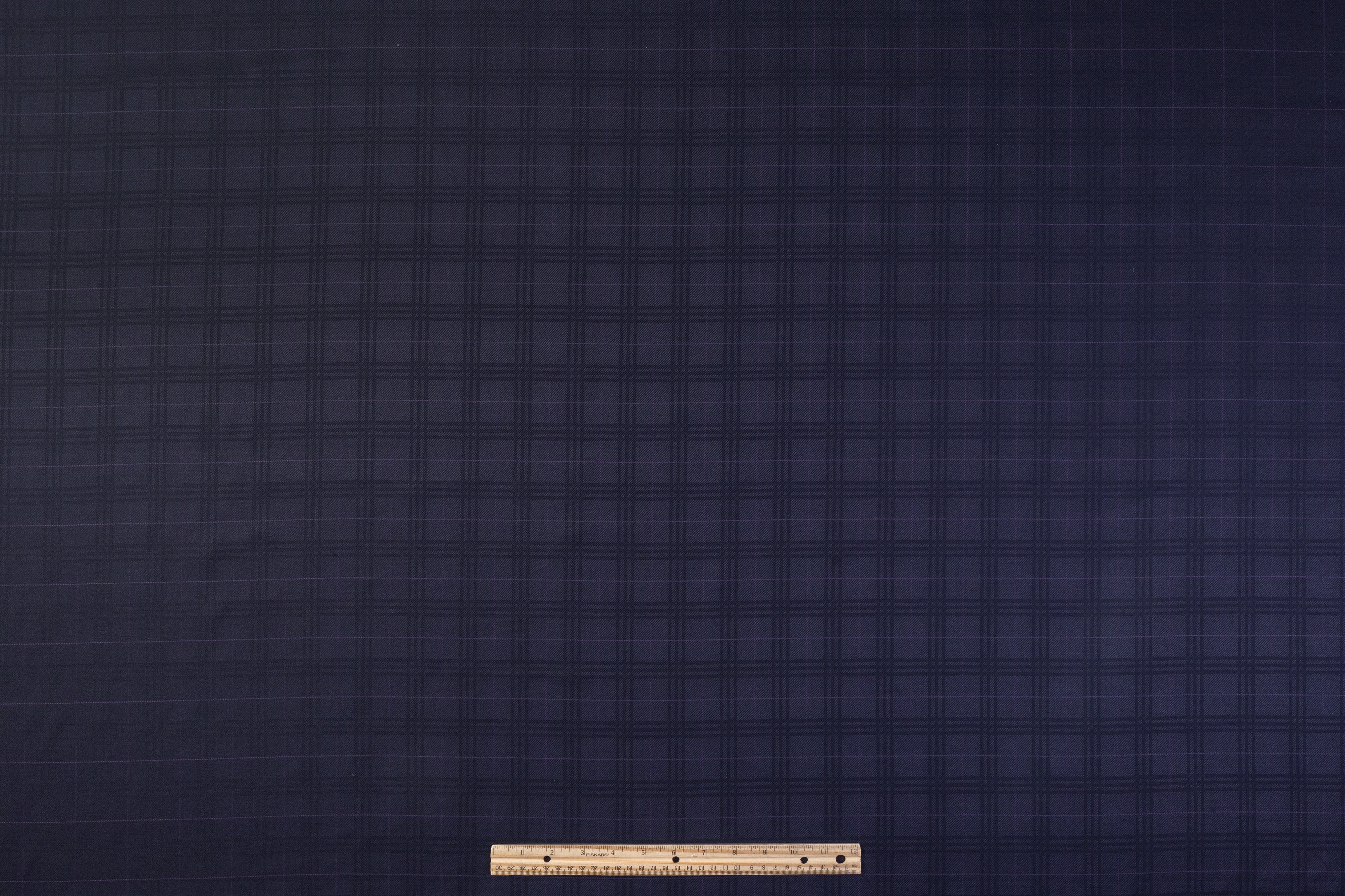 Checked Italian Silk and Wool Suiting - Navy / Purple