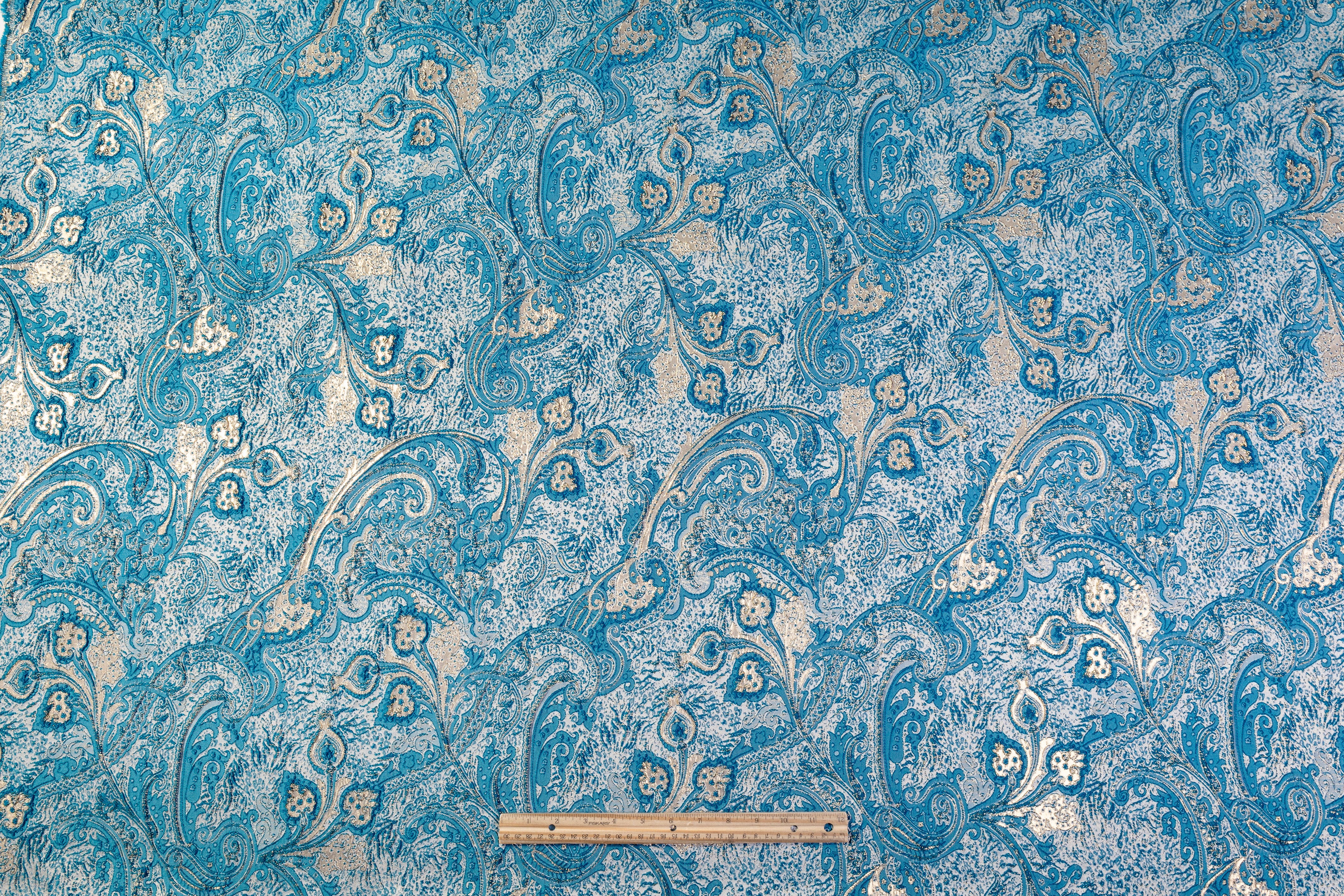 Paisley Metallic Italian Cloqué Brocade - Blue / Gold