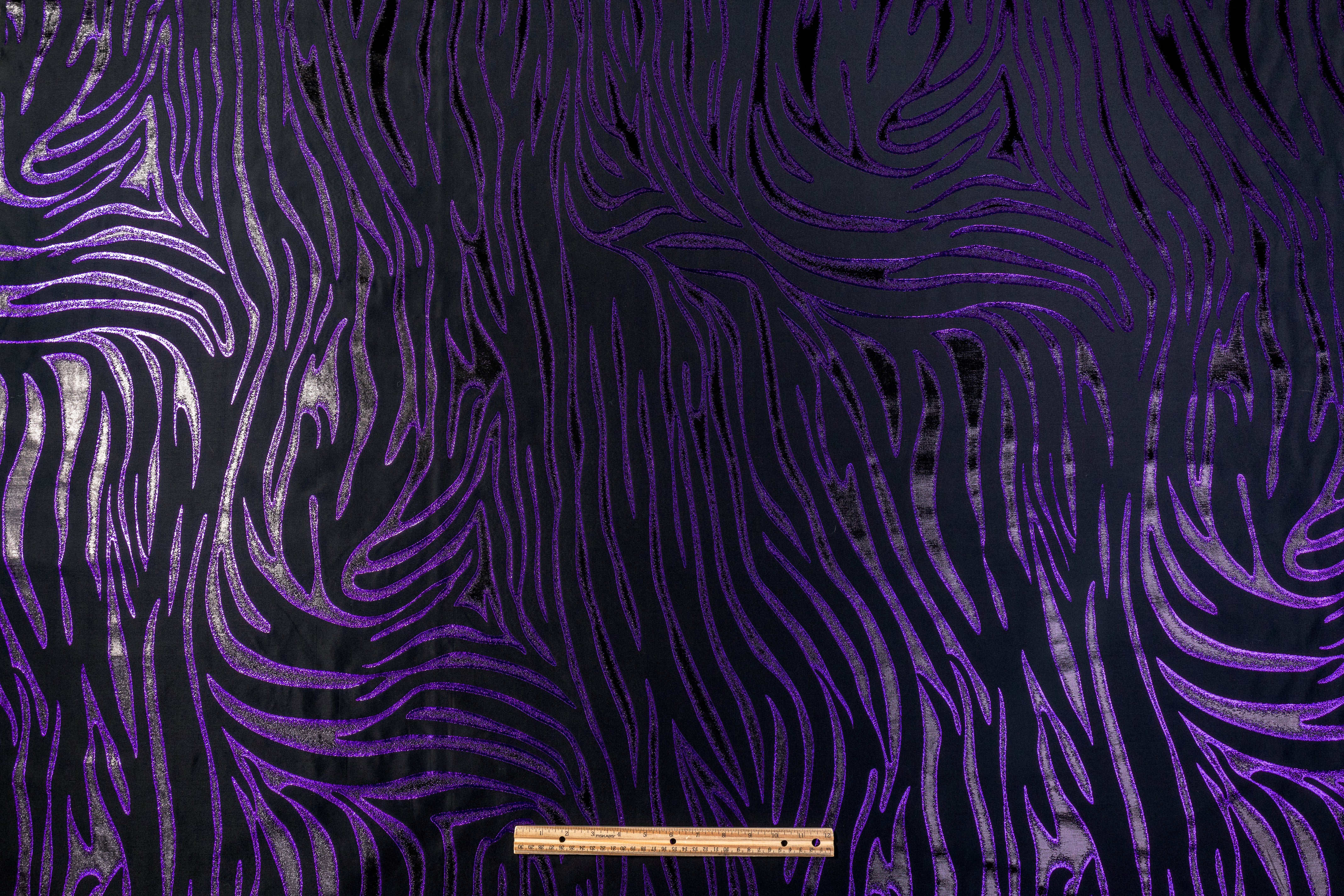 Tiger Metallic Cotton Blend Brocade - Black / Purple