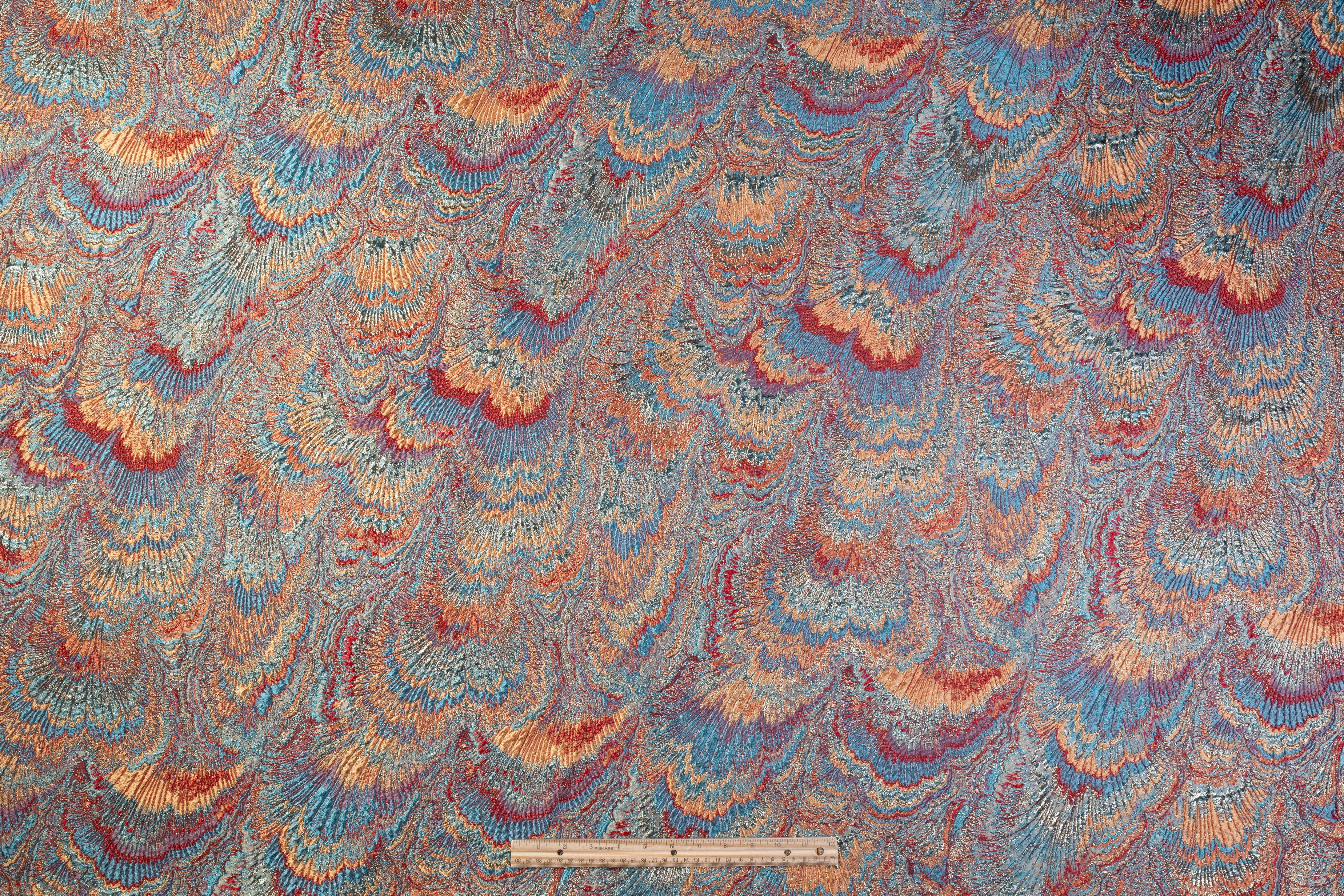 Abstract Metallic Italian Brocade - Blue / Orange / Red