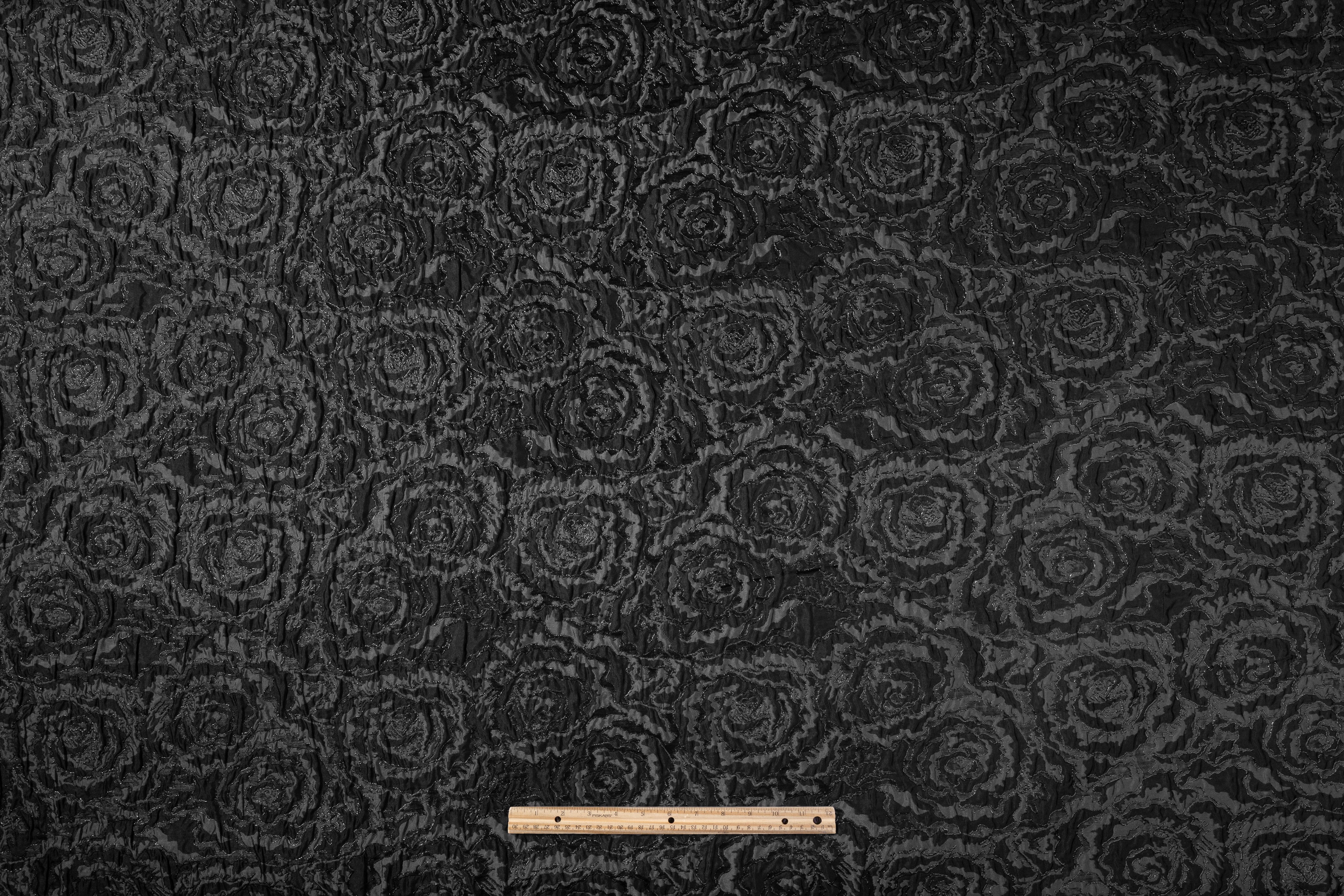 Floral Metallic Crinkled Italian Brocade - Black / Gray