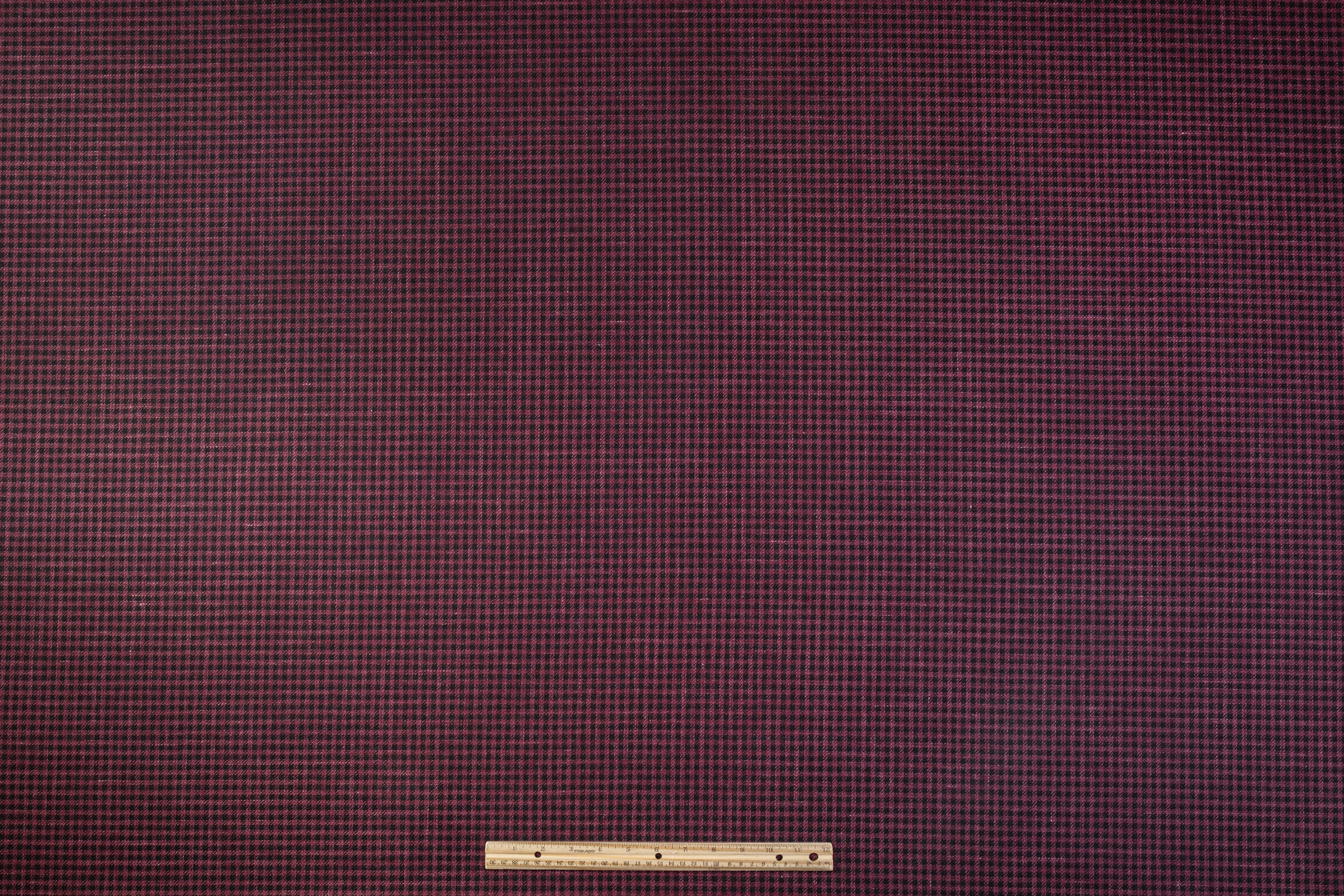 Checked Italian Silk Wool Cashmere Linen Suiting - Burgundy / Black