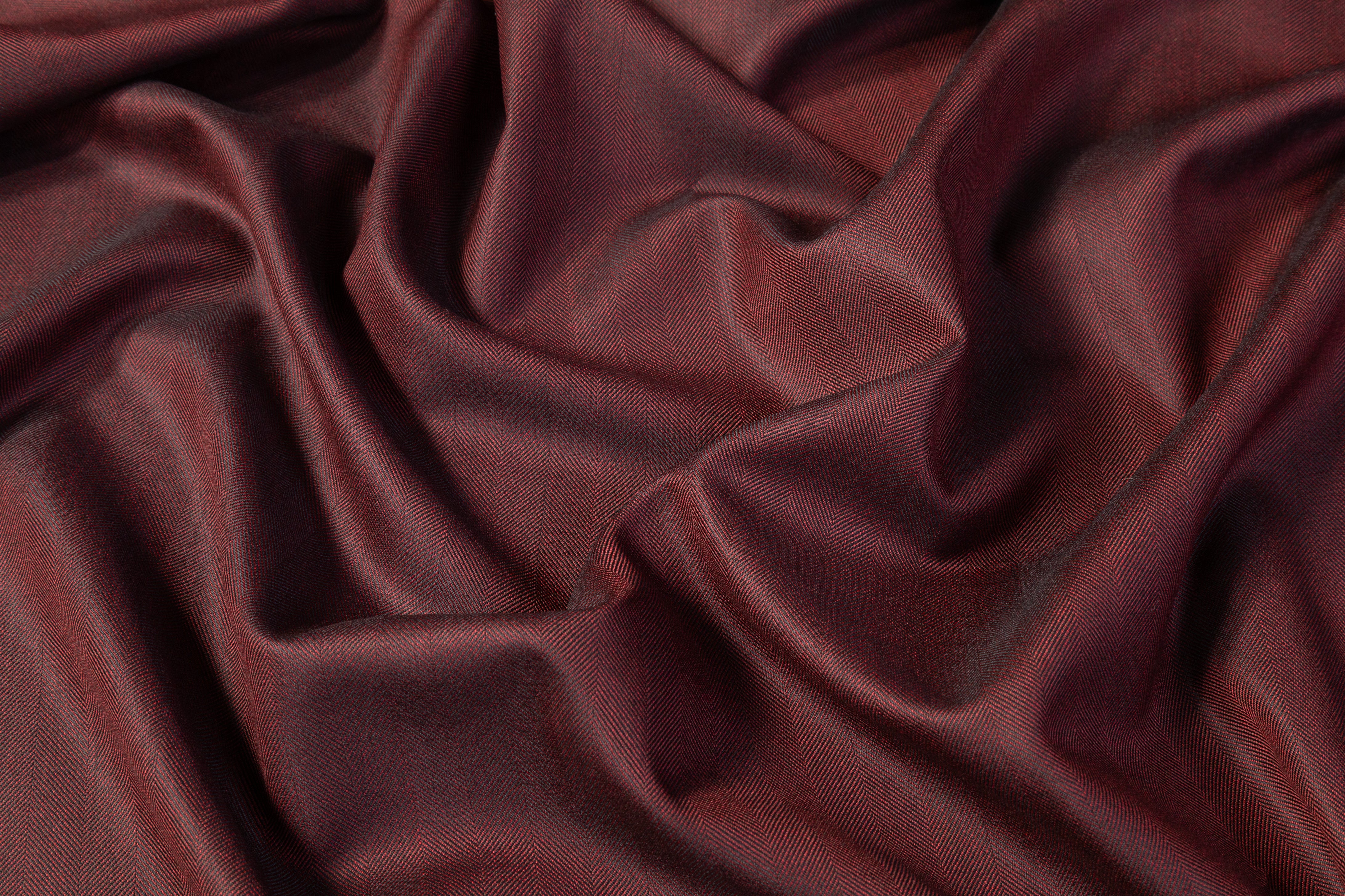 Iridescent Italian Herringbone Wool Suiting - Burgundy / Black