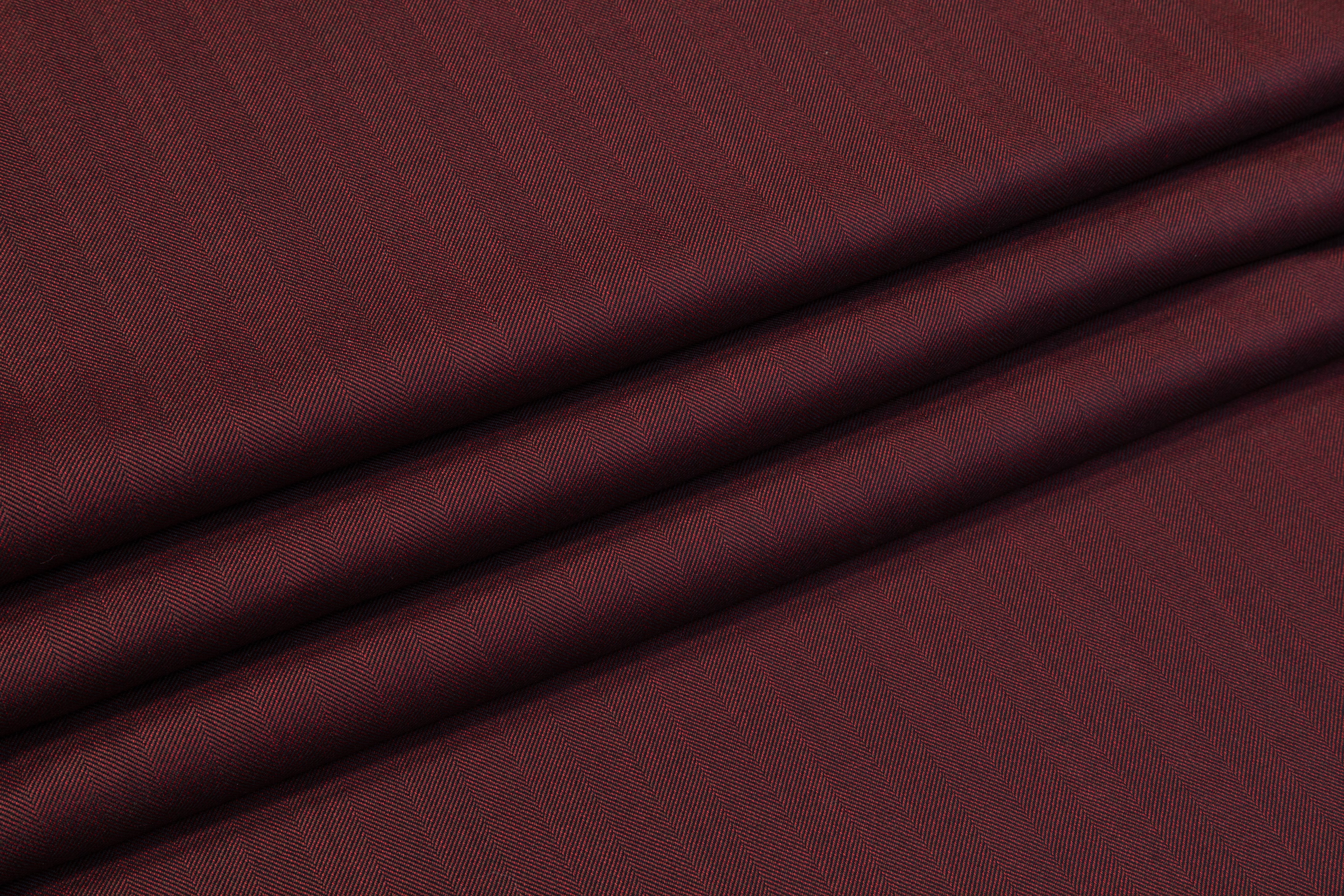 Iridescent Italian Herringbone Wool Suiting - Burgundy / Black