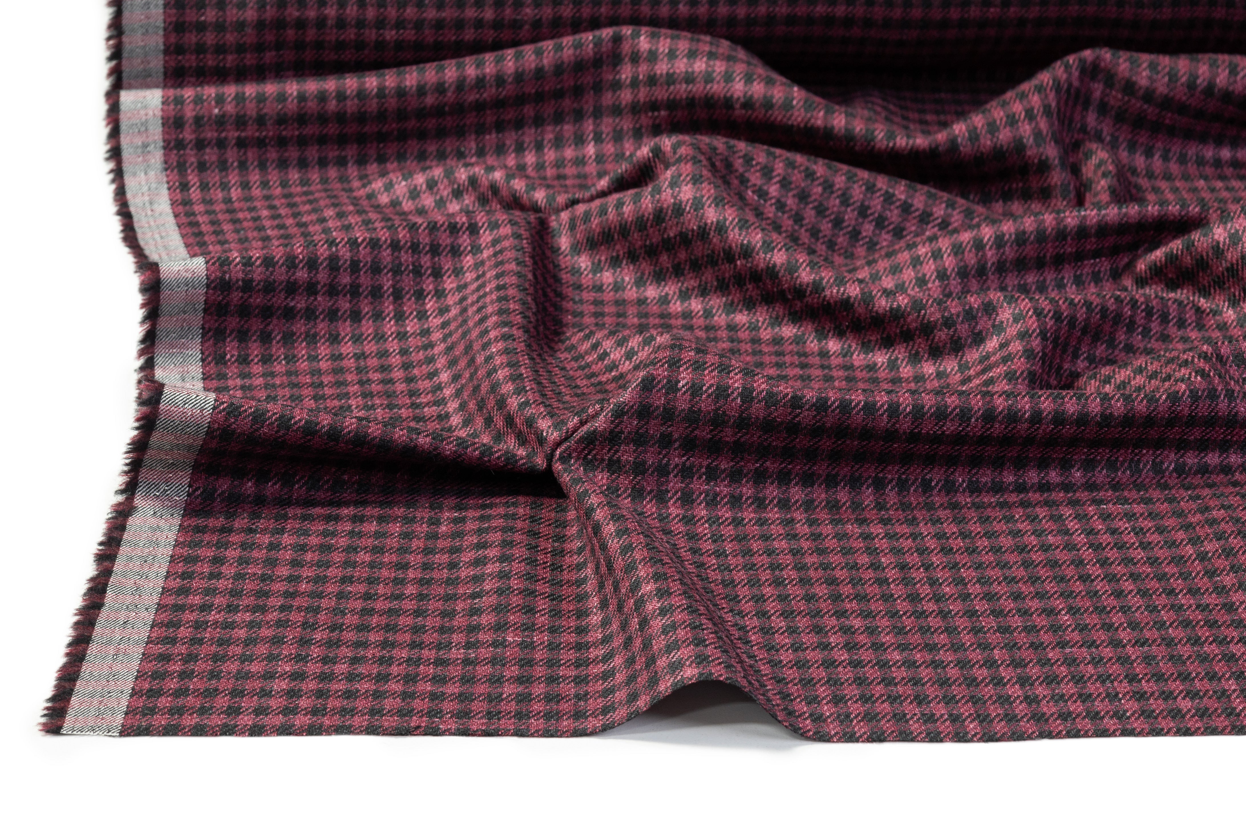 Checked Italian Silk Wool Cashmere Linen Suiting - Burgundy / Black