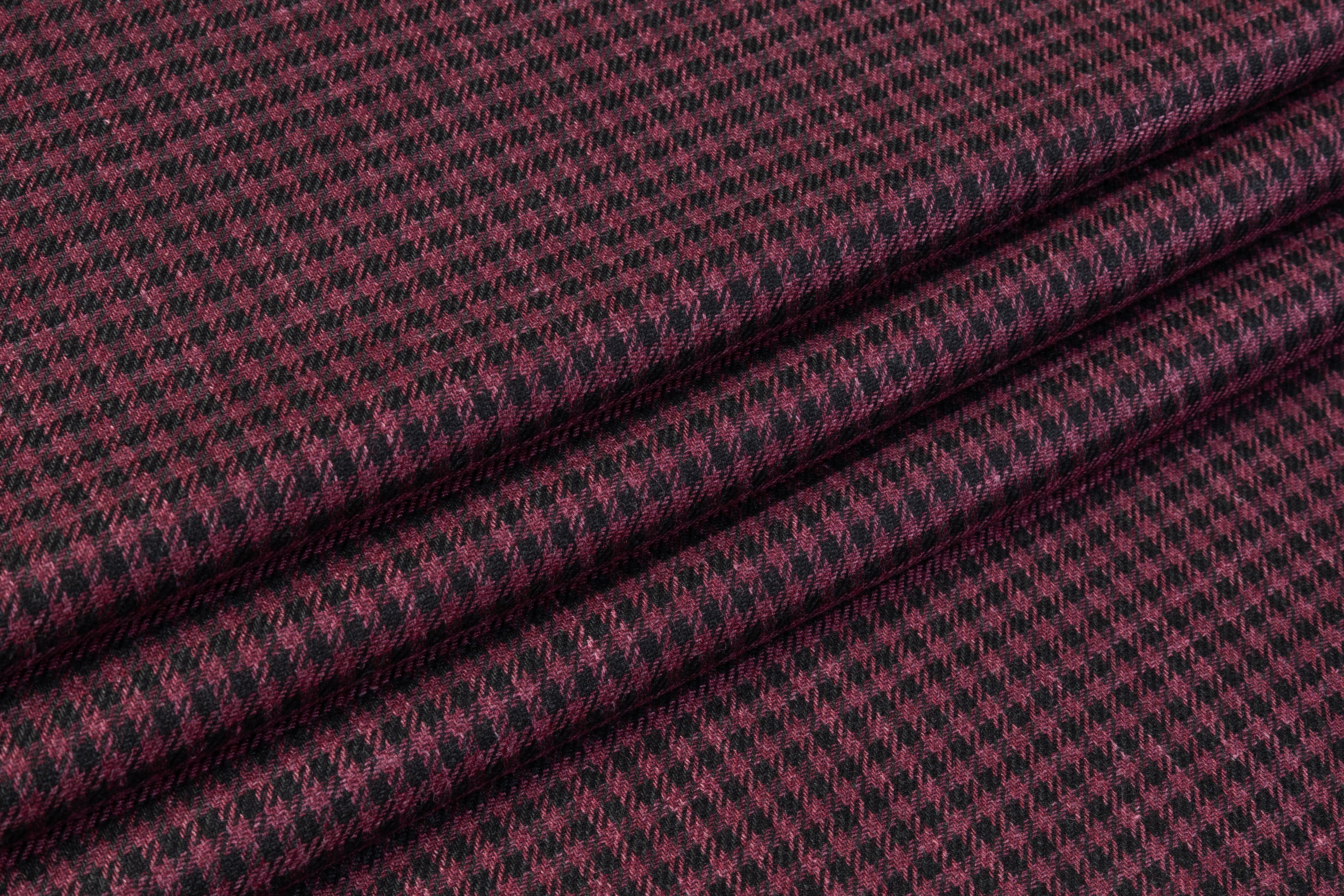 Checked Italian Silk Wool Cashmere Linen Suiting - Burgundy / Black