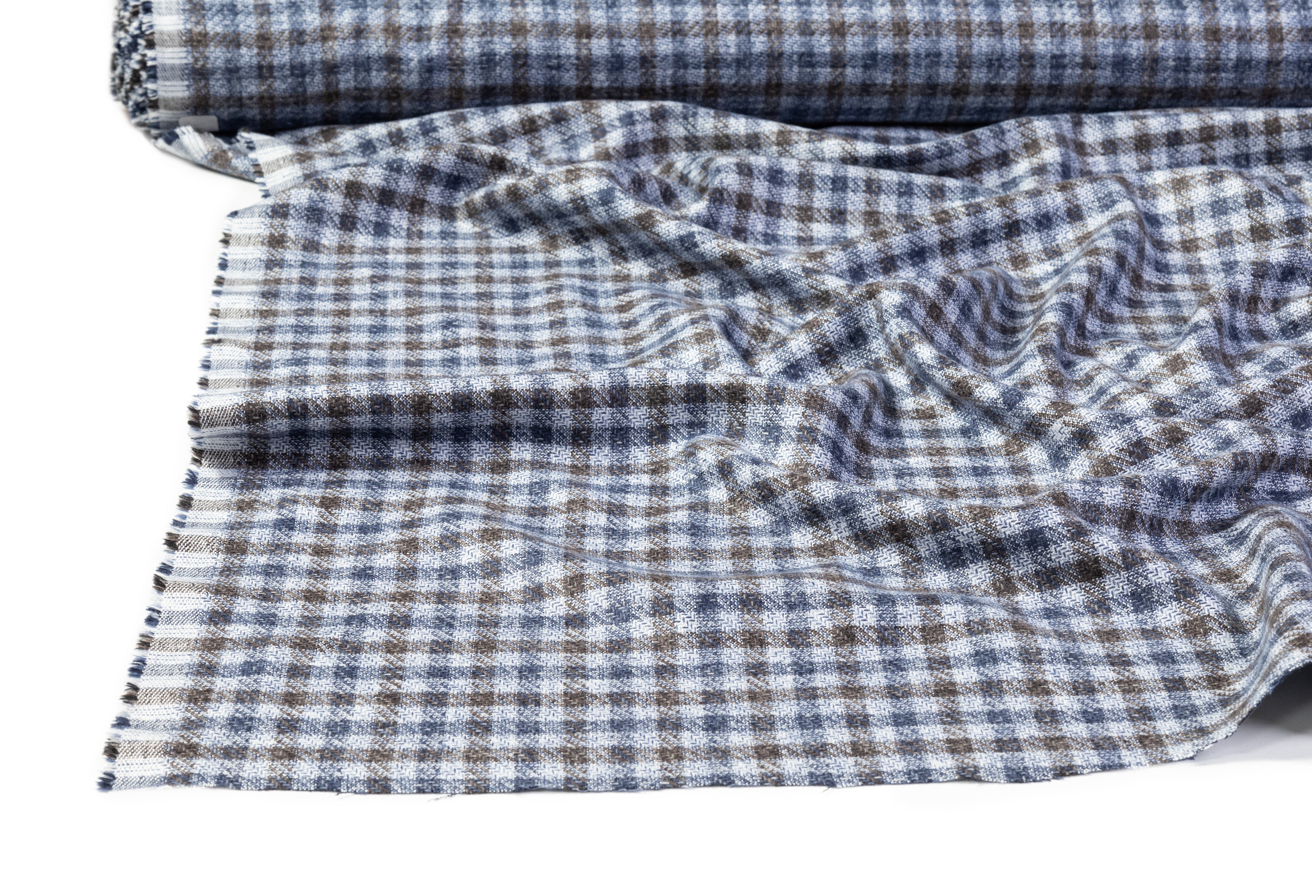 Cerruti - Checked Italian Silk Cashmere Suiting - Blue / Brown