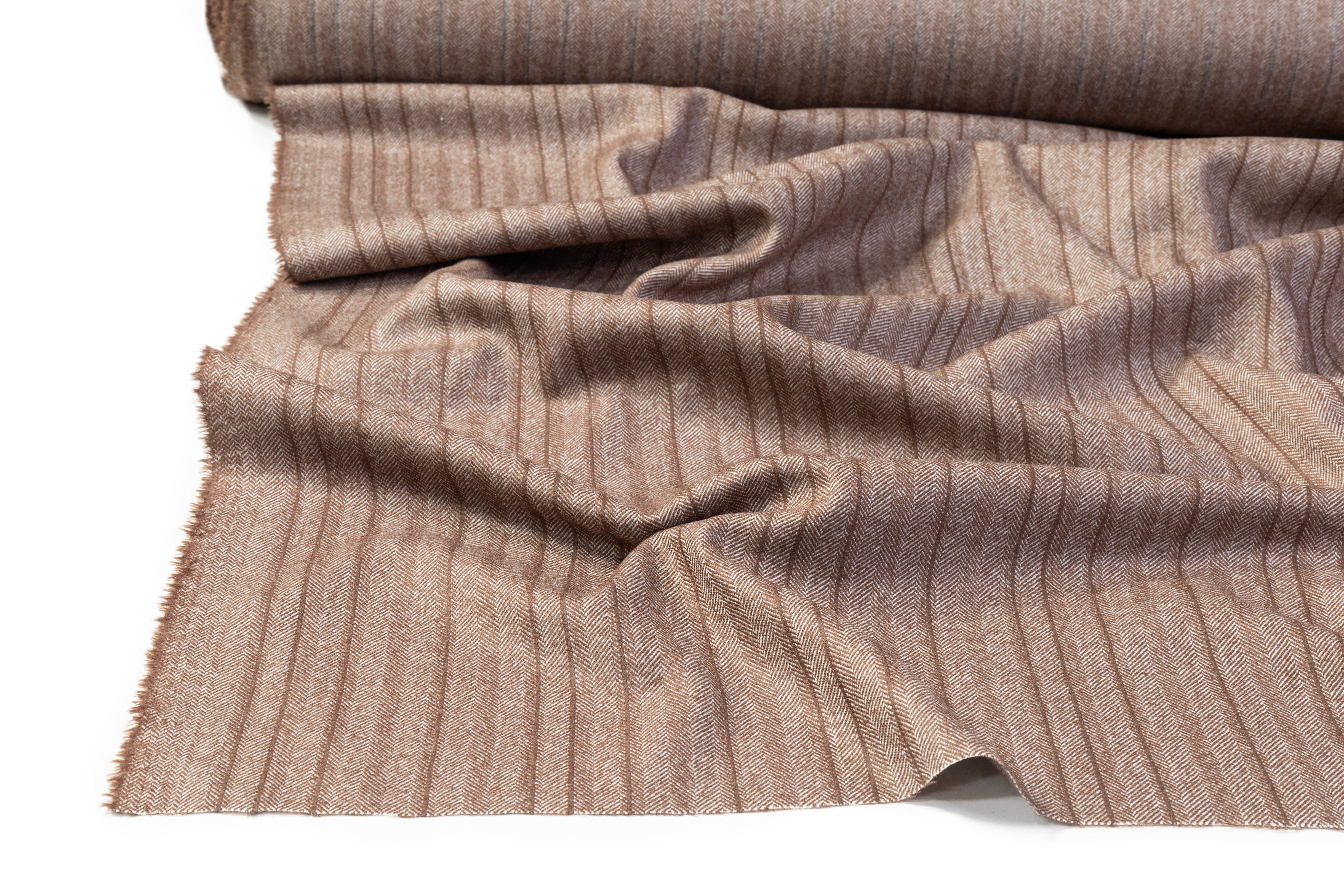Herringbone Italian Wool Suiting - Brown