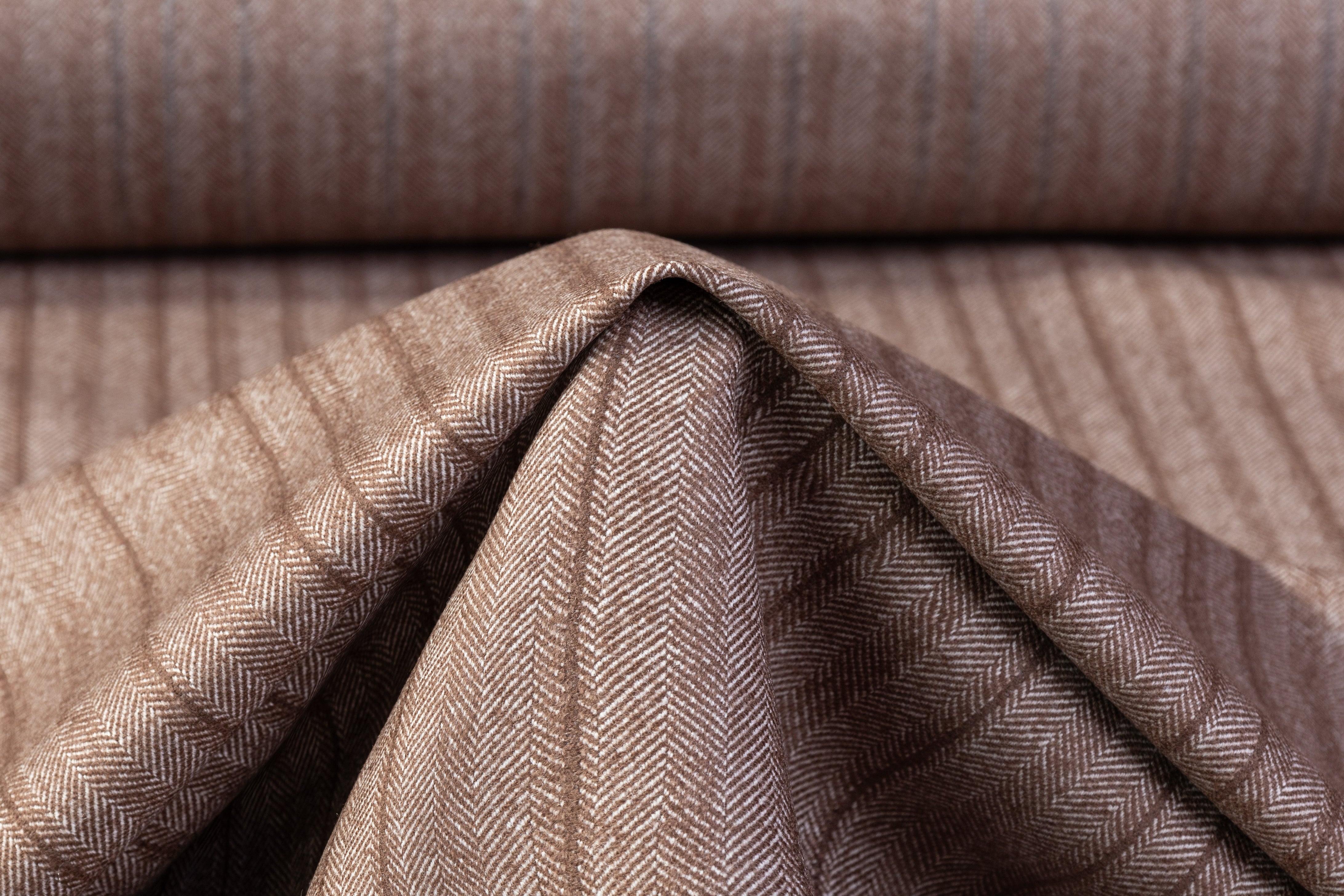 Herringbone Italian Wool Suiting - Brown