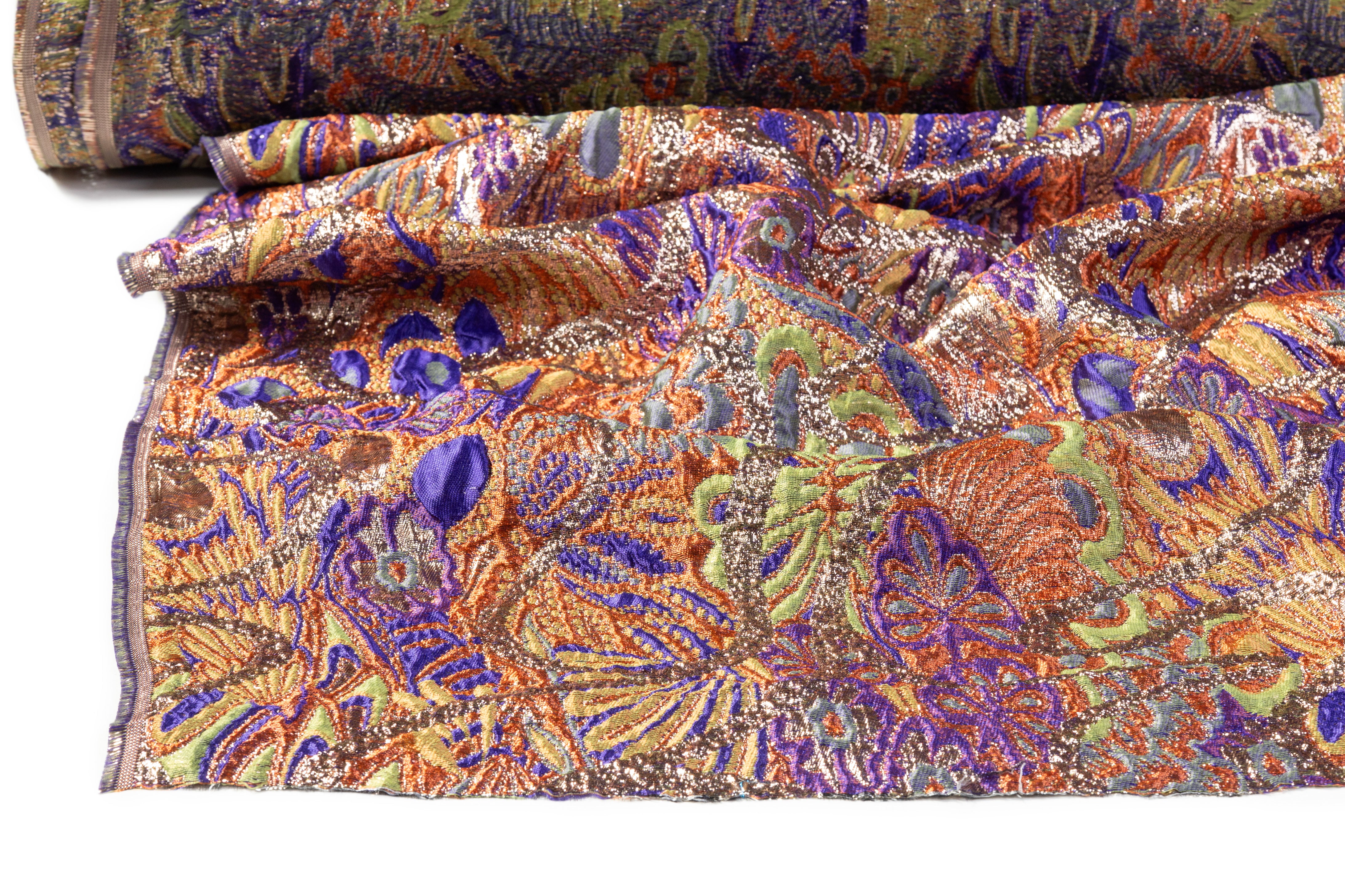 Abstract Metallic Italian Brocade - Rust / Blue / Gold