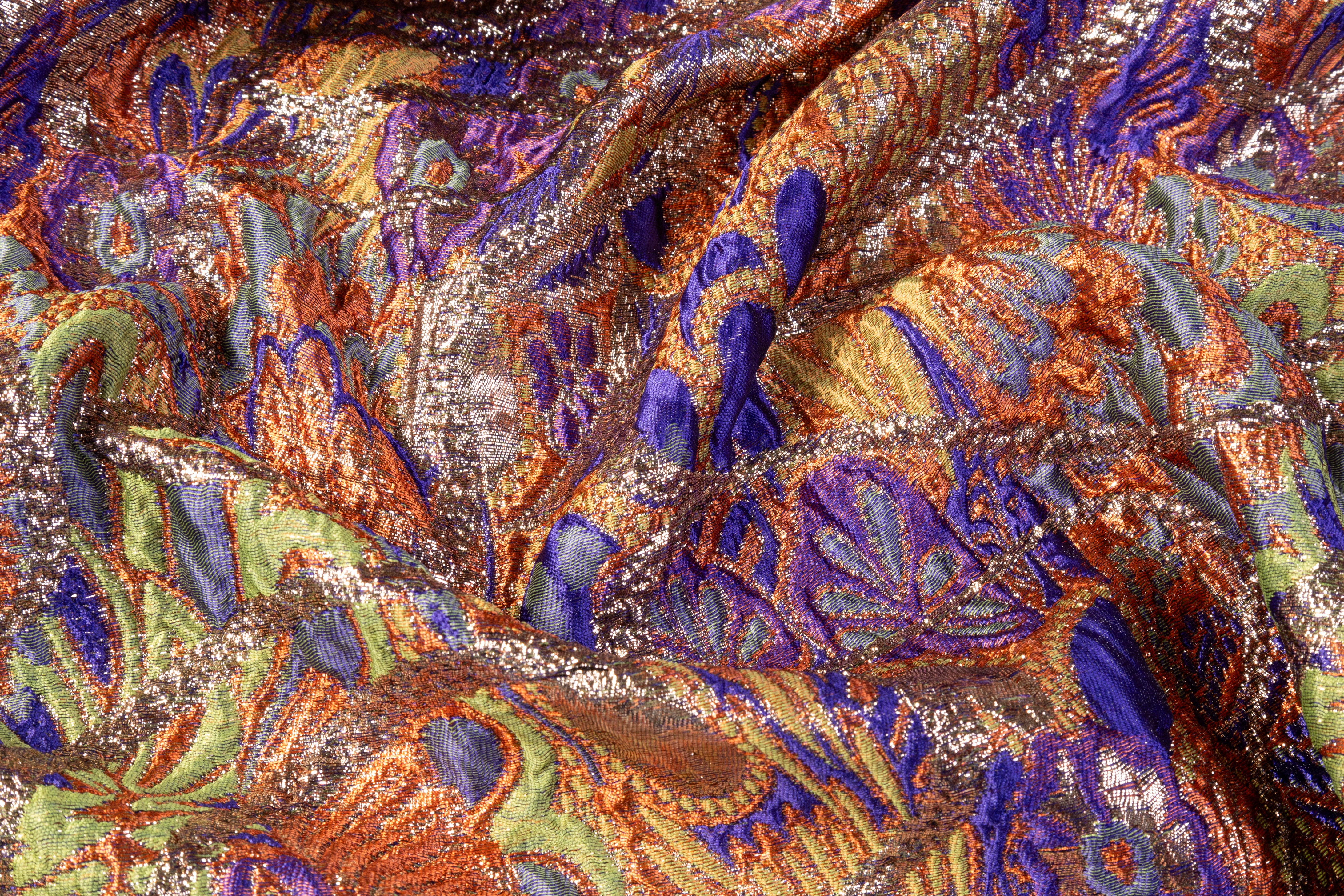Abstract Metallic Italian Brocade - Rust / Blue / Gold