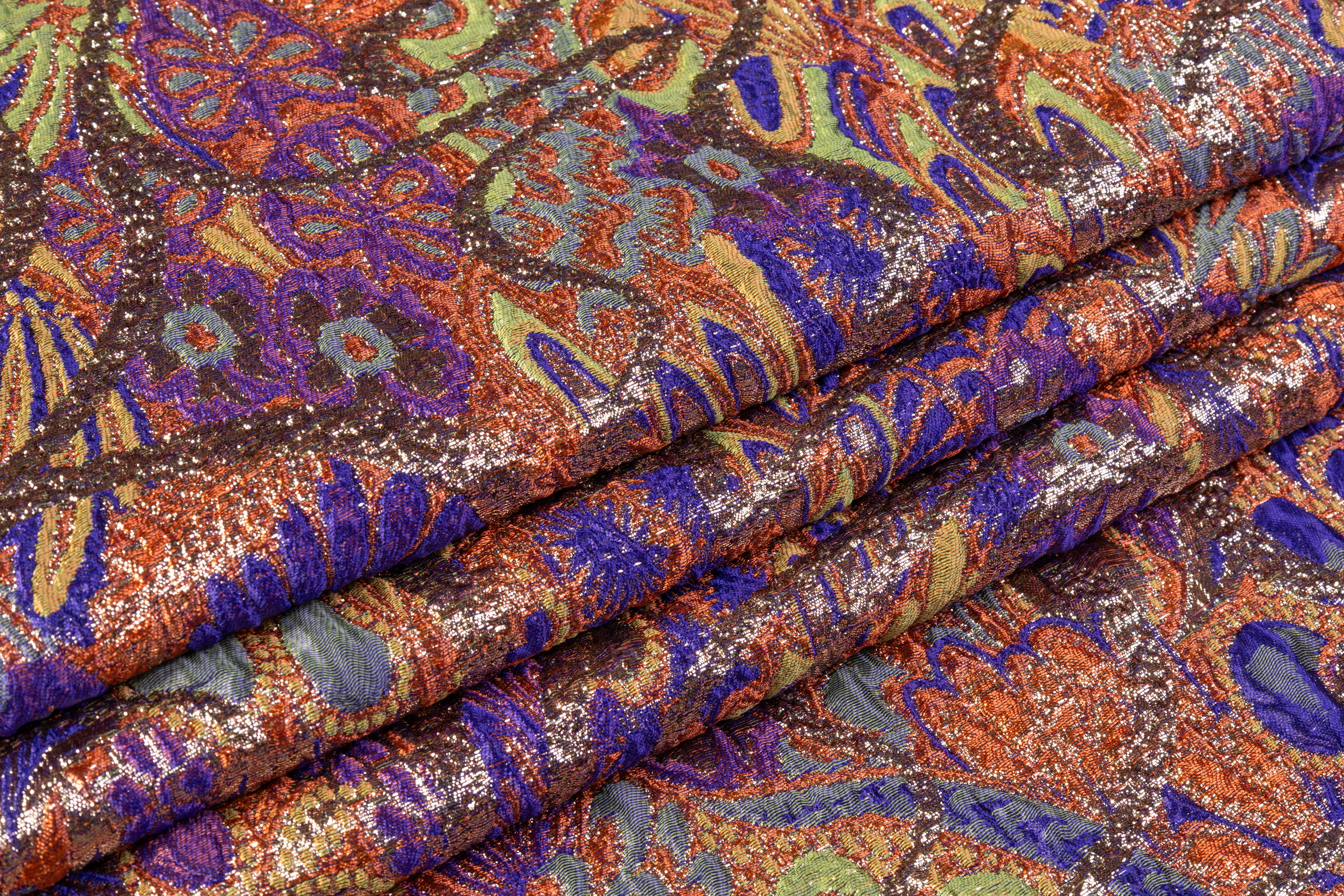 Abstract Metallic Italian Brocade - Rust / Blue / Gold