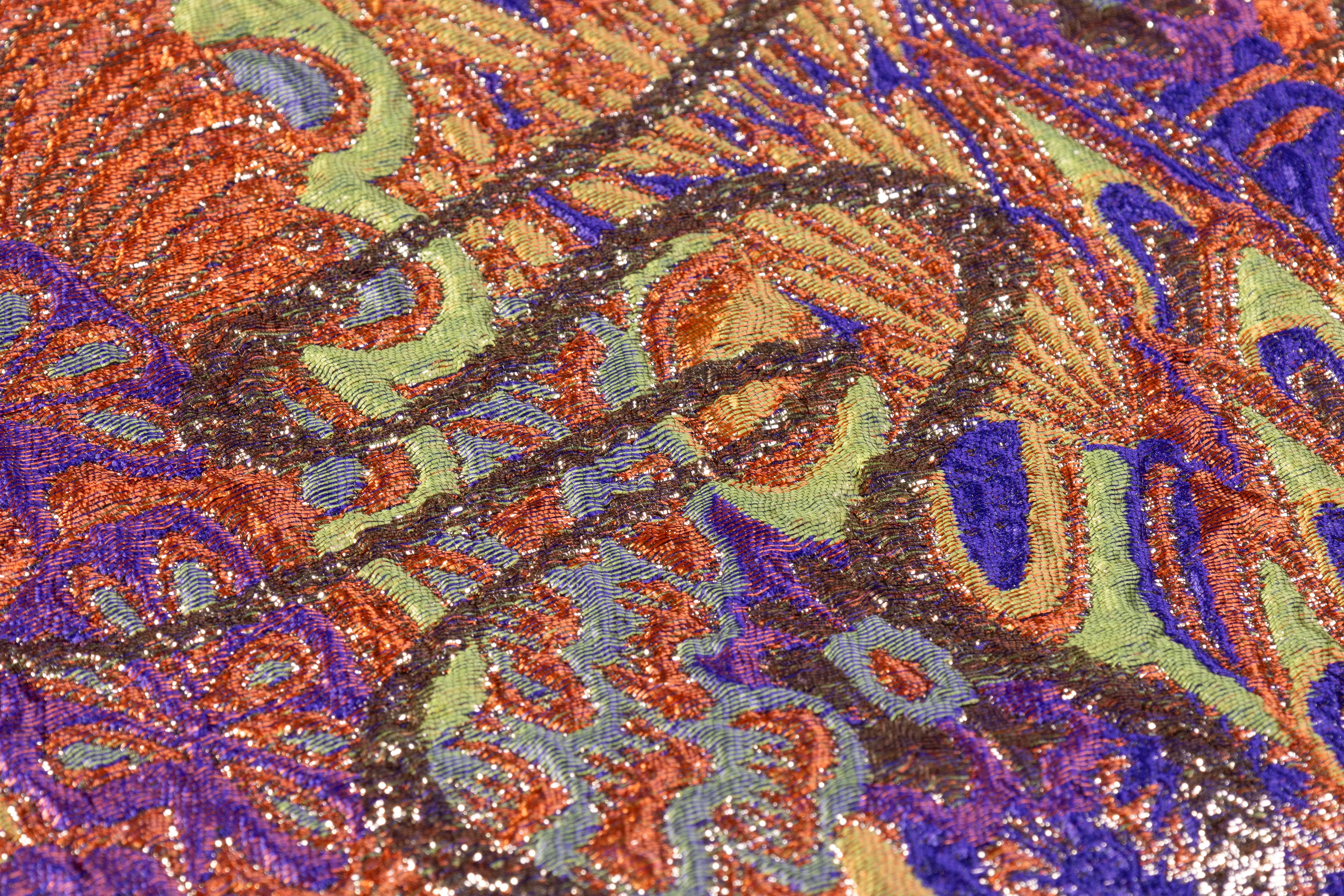 Abstract Metallic Italian Brocade - Rust / Blue / Gold