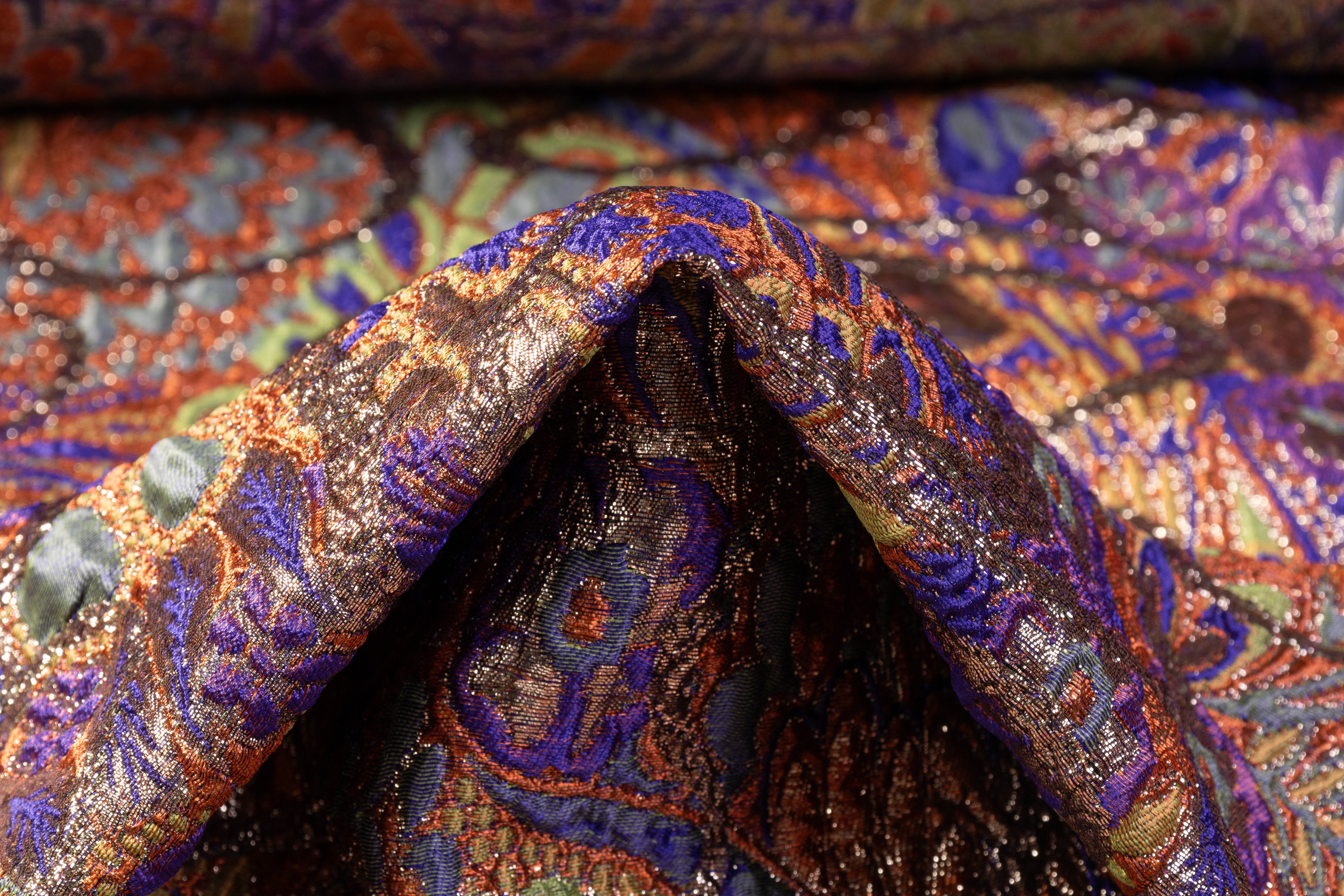 Abstract Metallic Italian Brocade - Rust / Blue / Gold