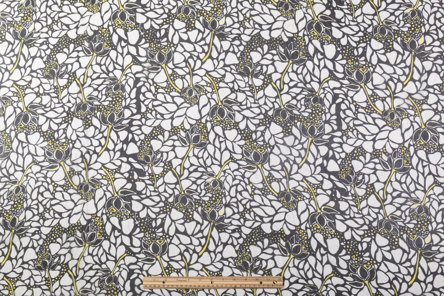 Crinkled Silk Chiffon - Black / White / Yellow