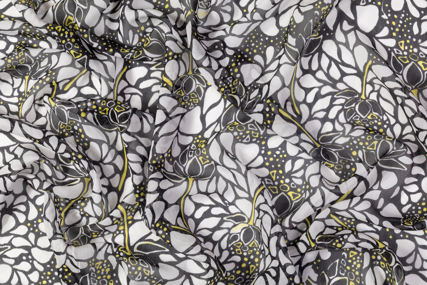 Crinkled Silk Chiffon - Black / White / Yellow