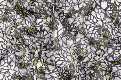 Crinkled Silk Chiffon - Black / White / Yellow
