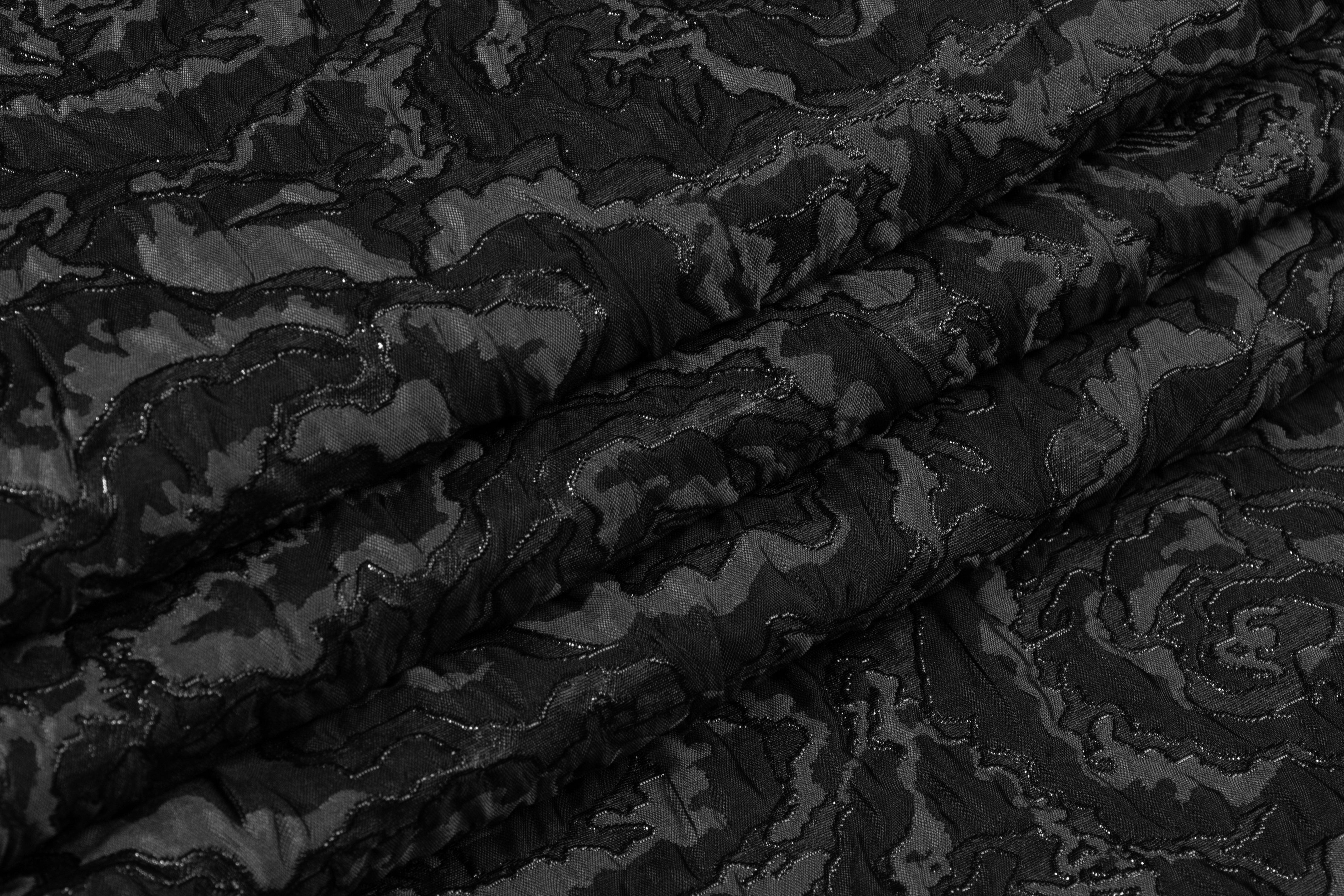 Floral Metallic Crinkled Italian Brocade - Black / Gray