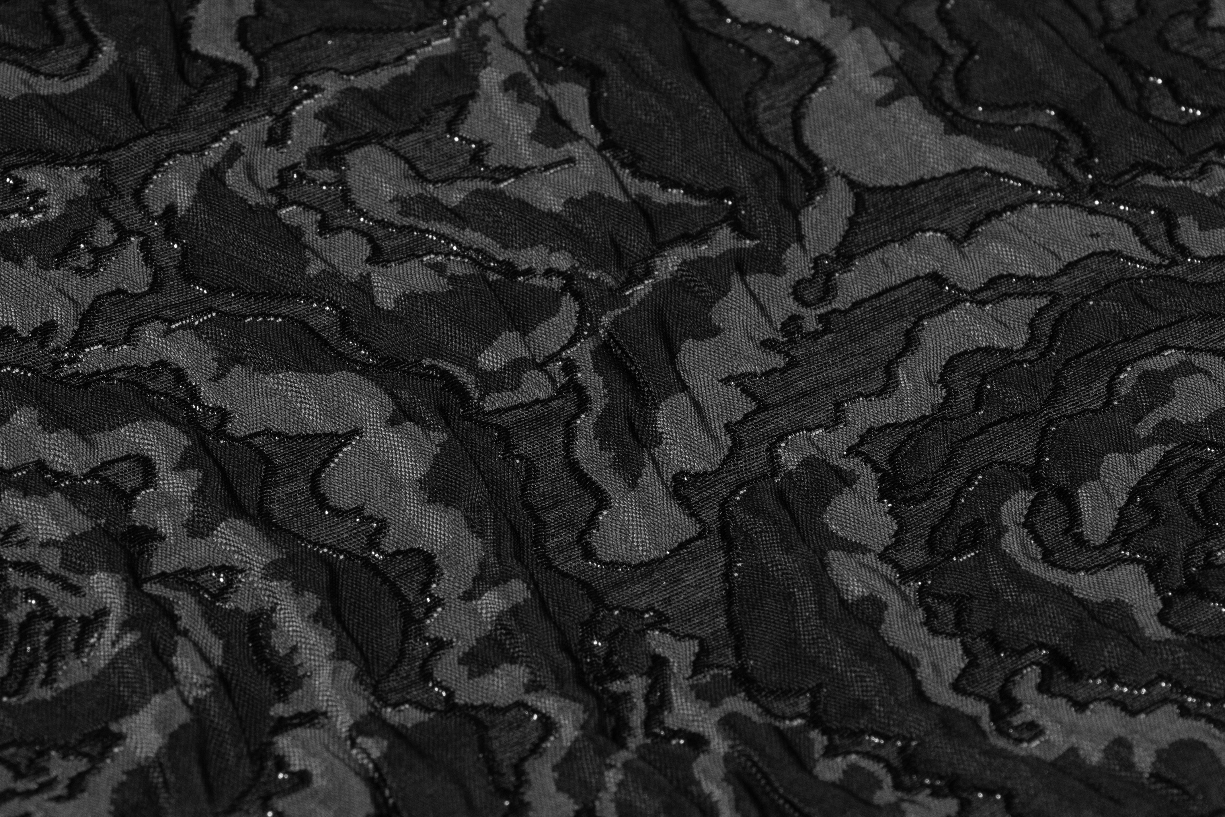 Floral Metallic Crinkled Italian Brocade - Black / Gray