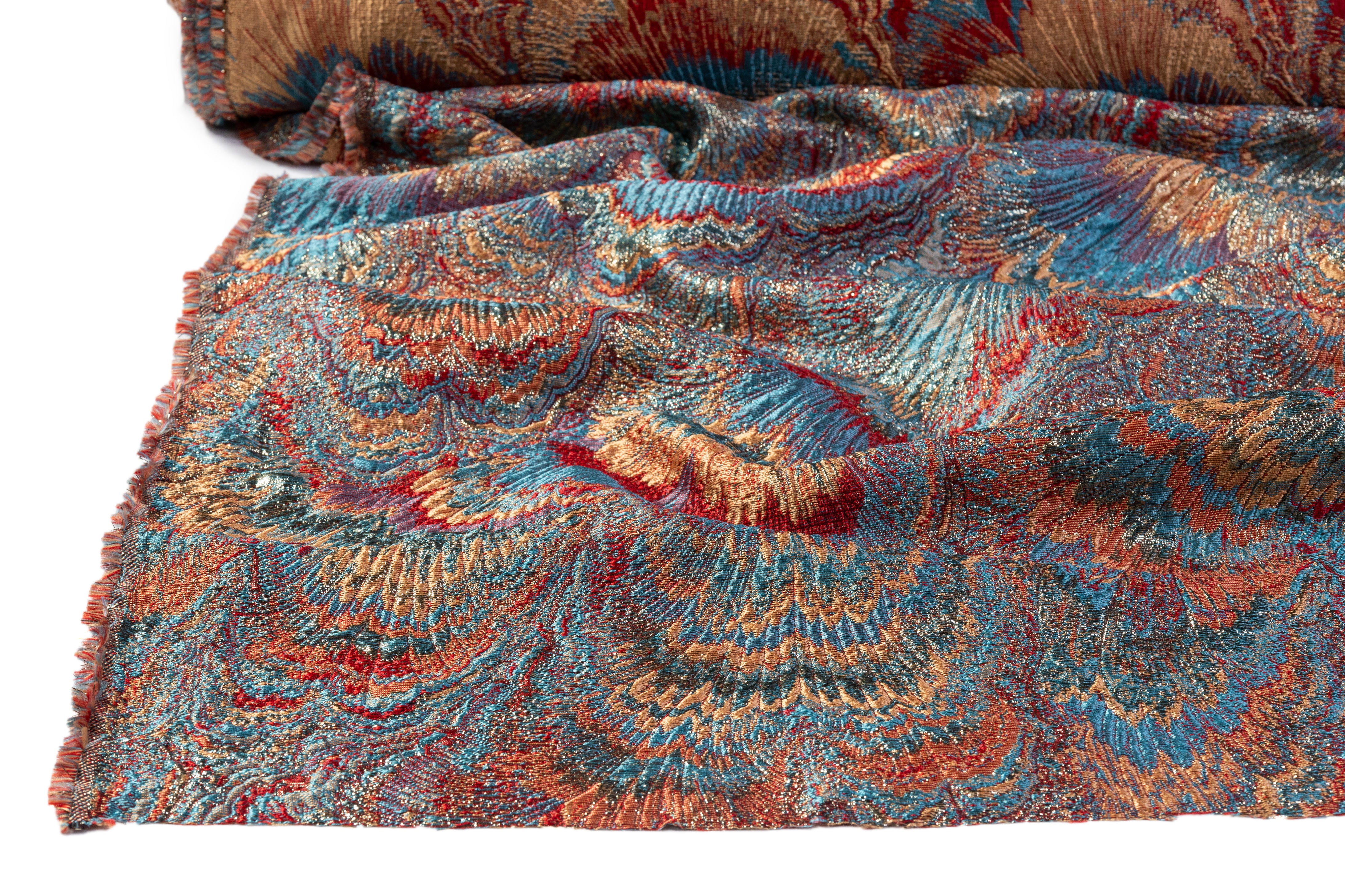 Abstract Metallic Italian Brocade - Blue / Orange / Red